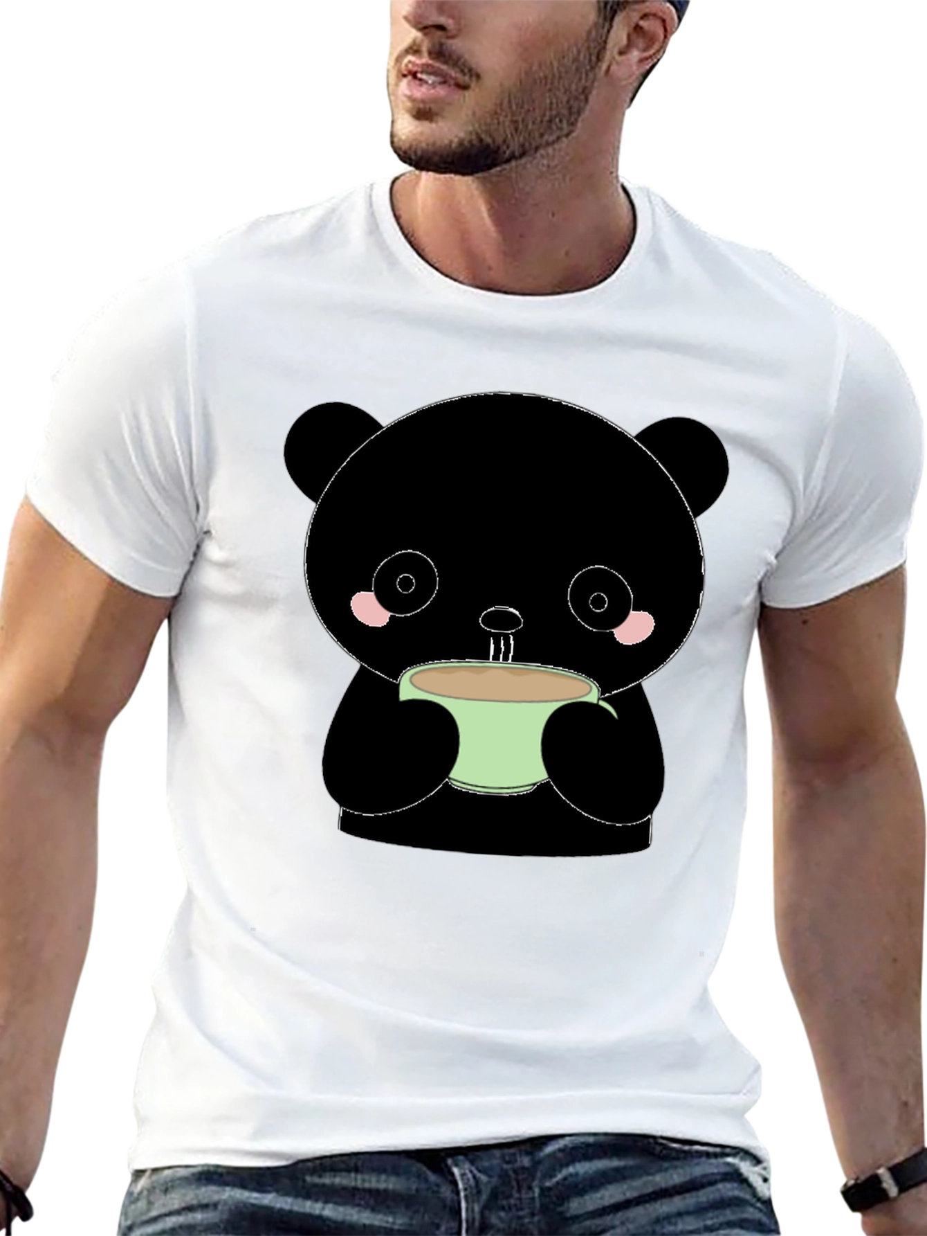 Cute Panda Bear Drinking Coffee T-Shirt