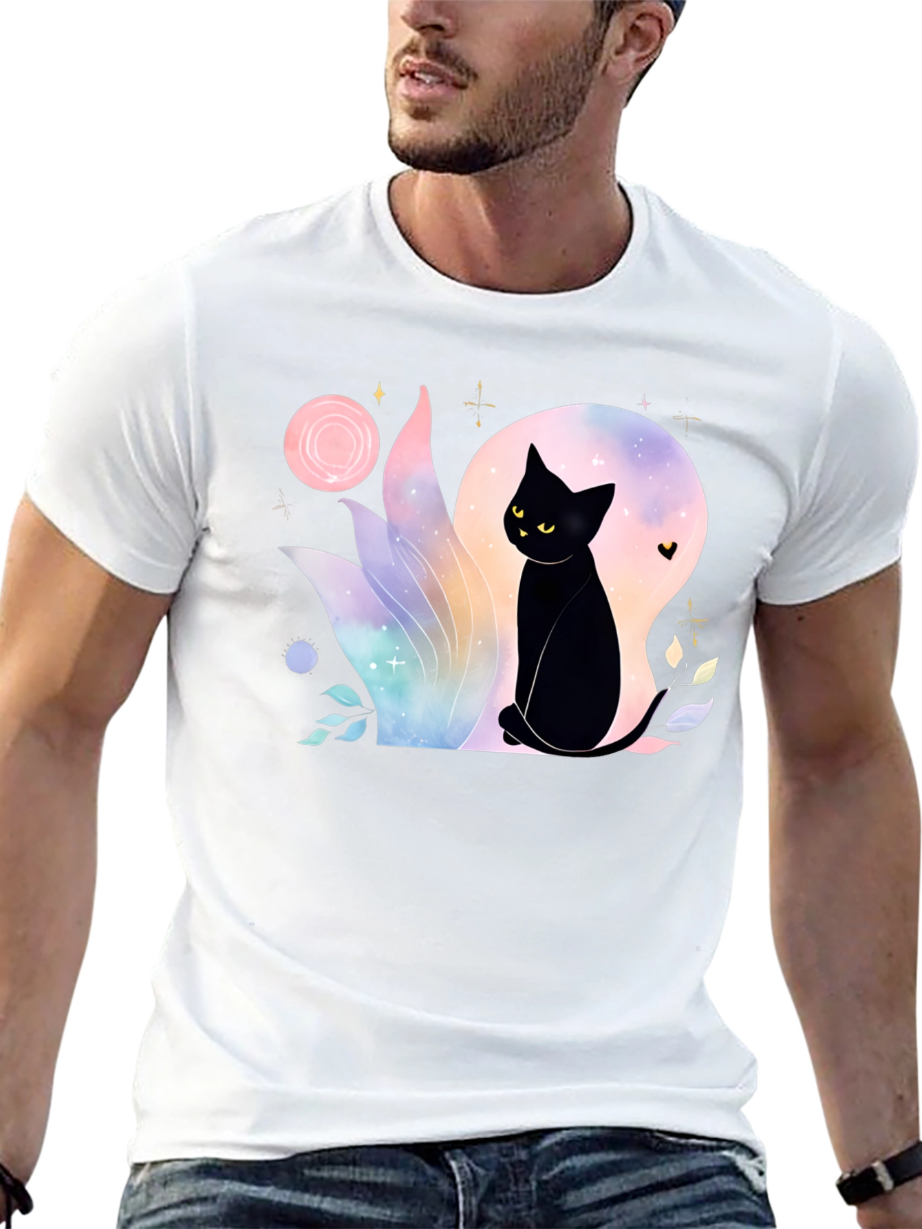 Mystical Black Cat Graphic T-Shirt