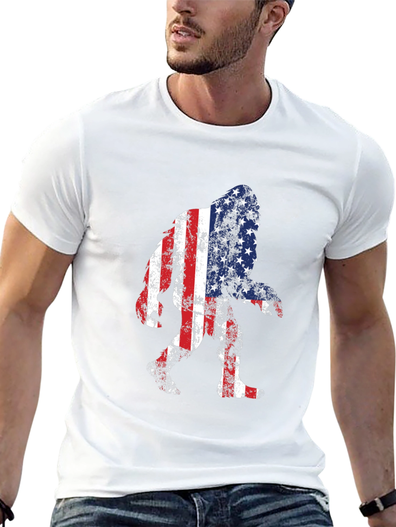 USA Flag Bigfoot T-Shirt - Patriotic Sasquatch Tee