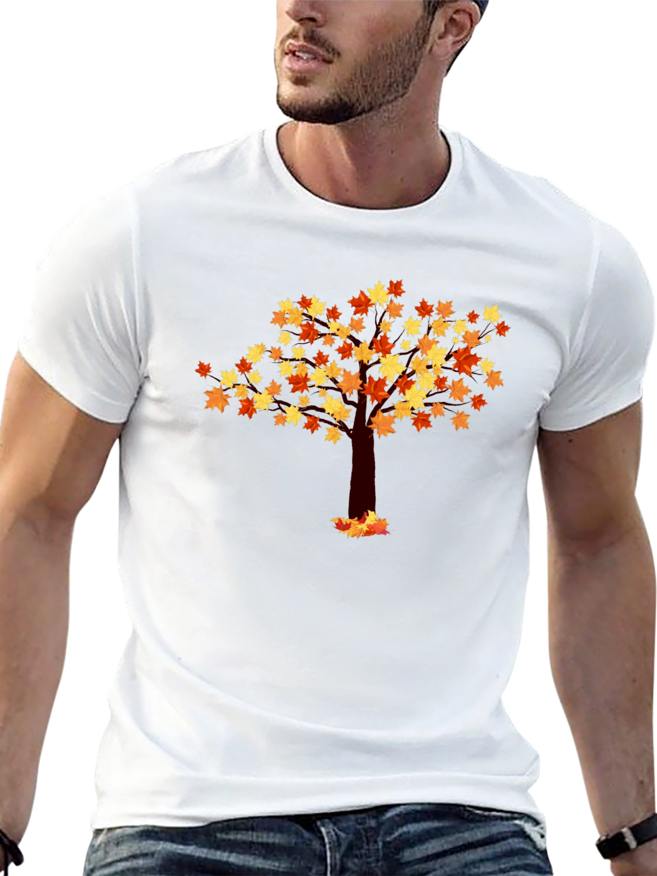 Autumn Leaf Tree Graphic Tee - Black Cotton Shirt