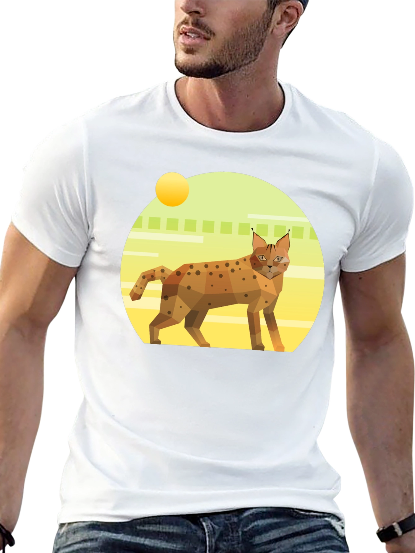 Geometric Lynx T-Shirt - Cool Cat Graphic Tee