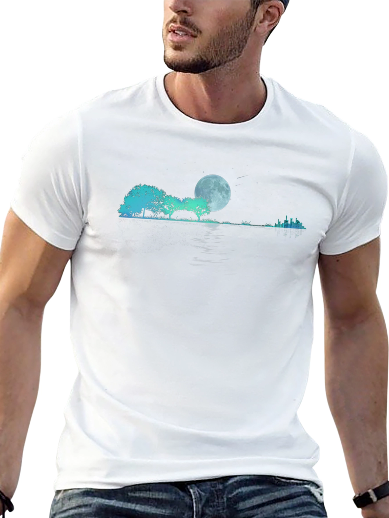 Moonlit Trees Graphic Black T-Shirt