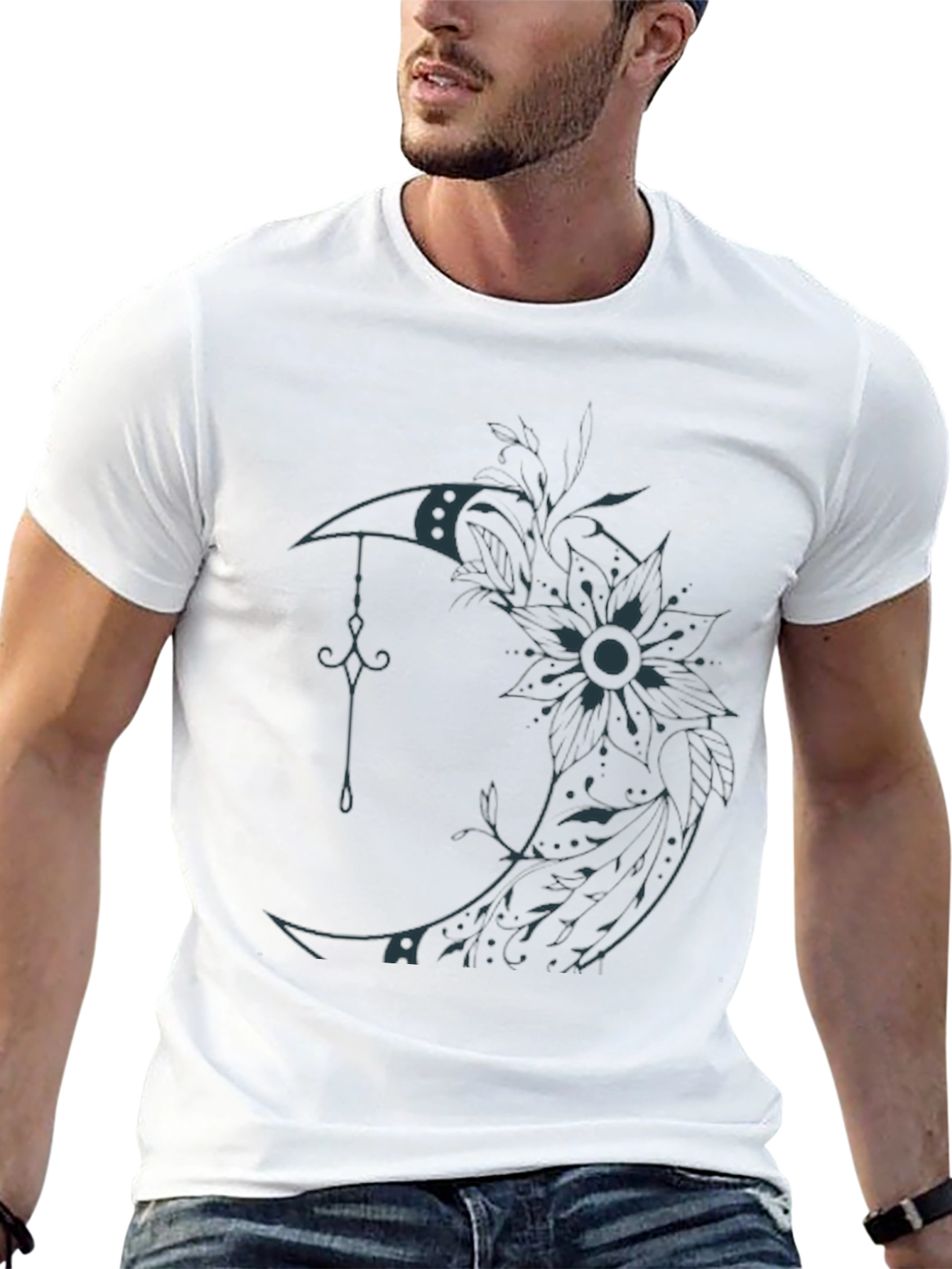 Moon Flower Graphic T-Shirt - Black