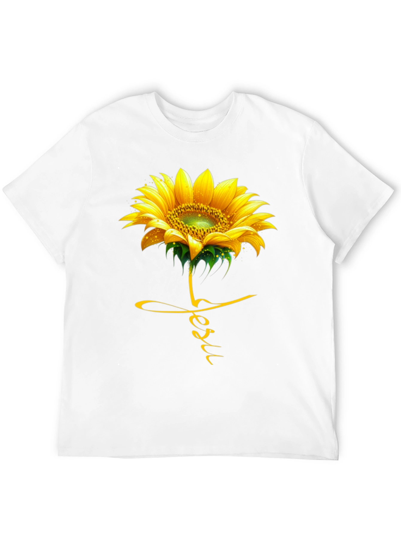 Sunflower Jesus Graphic Print Black T-Shirt