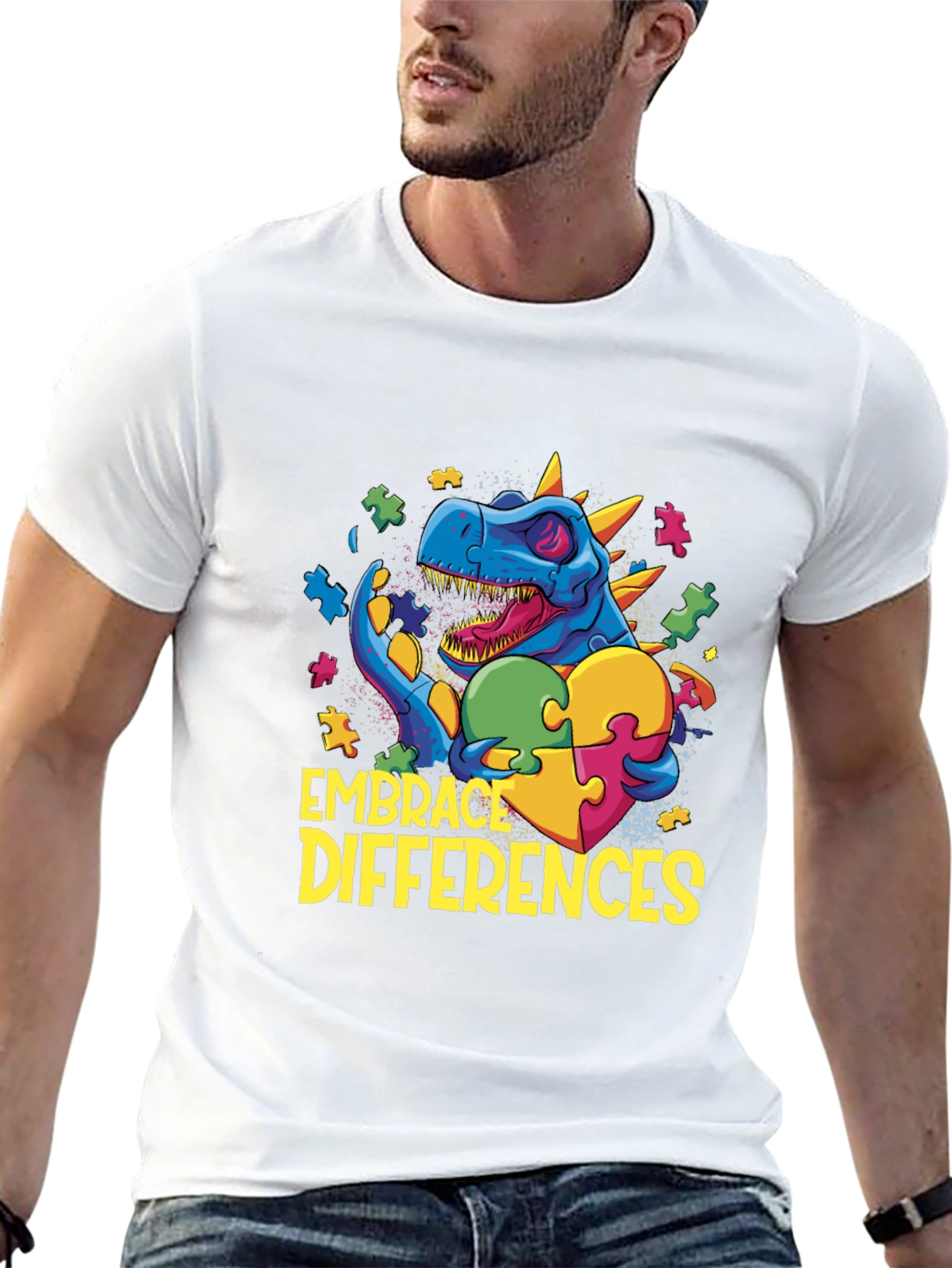 Embrace Differences T-Shirt - Dinosaur Autism Awareness