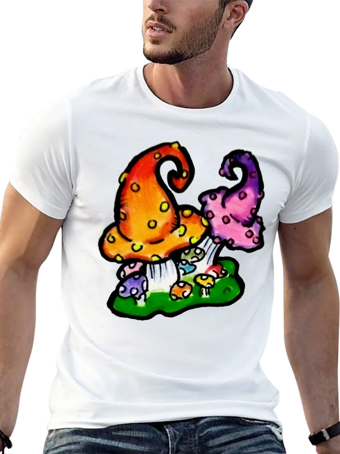 Funky Mushroom Graphic Tee - Black