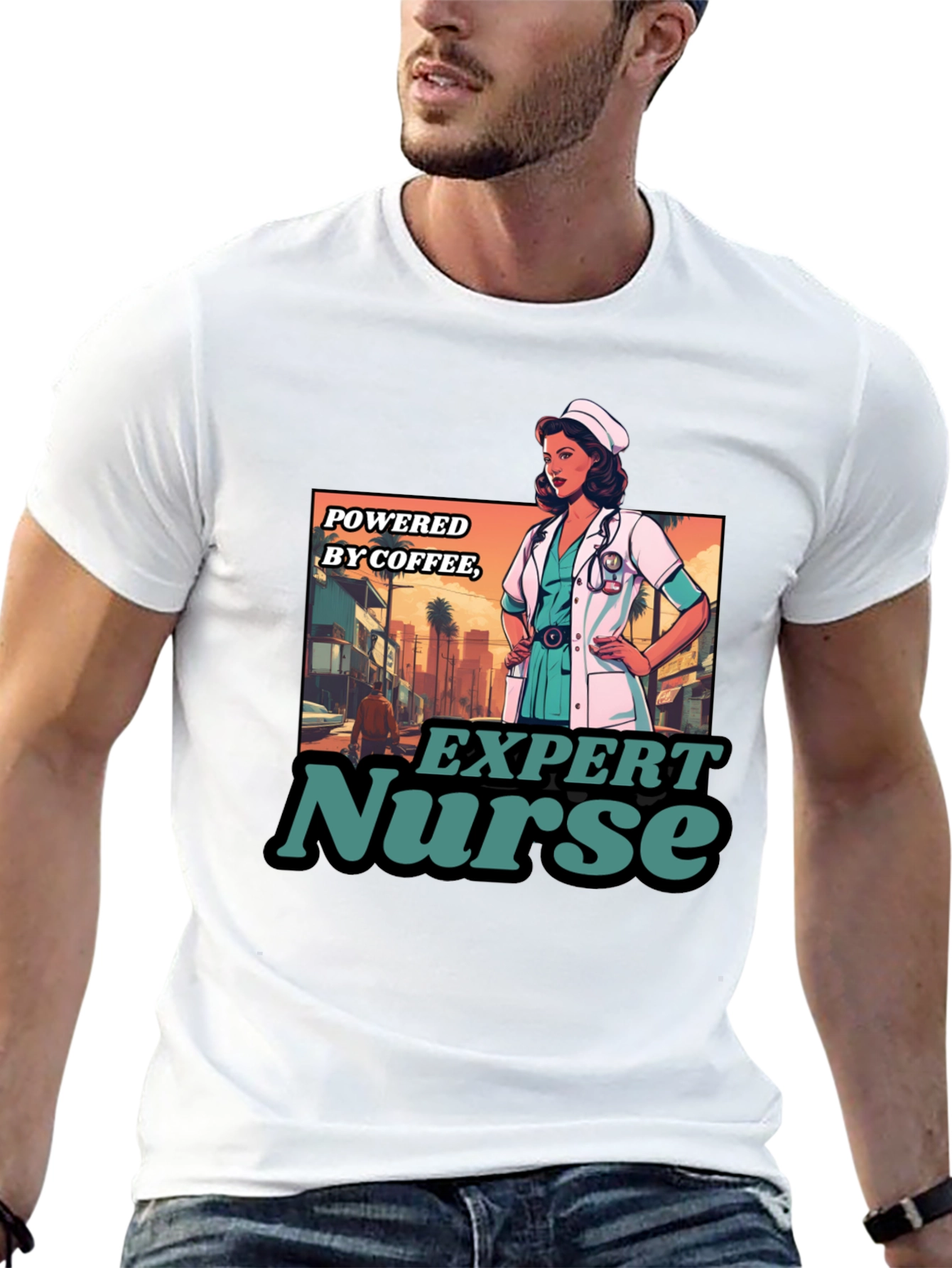 Expert Nurse Powered By Coffee Graphic T-Shirt