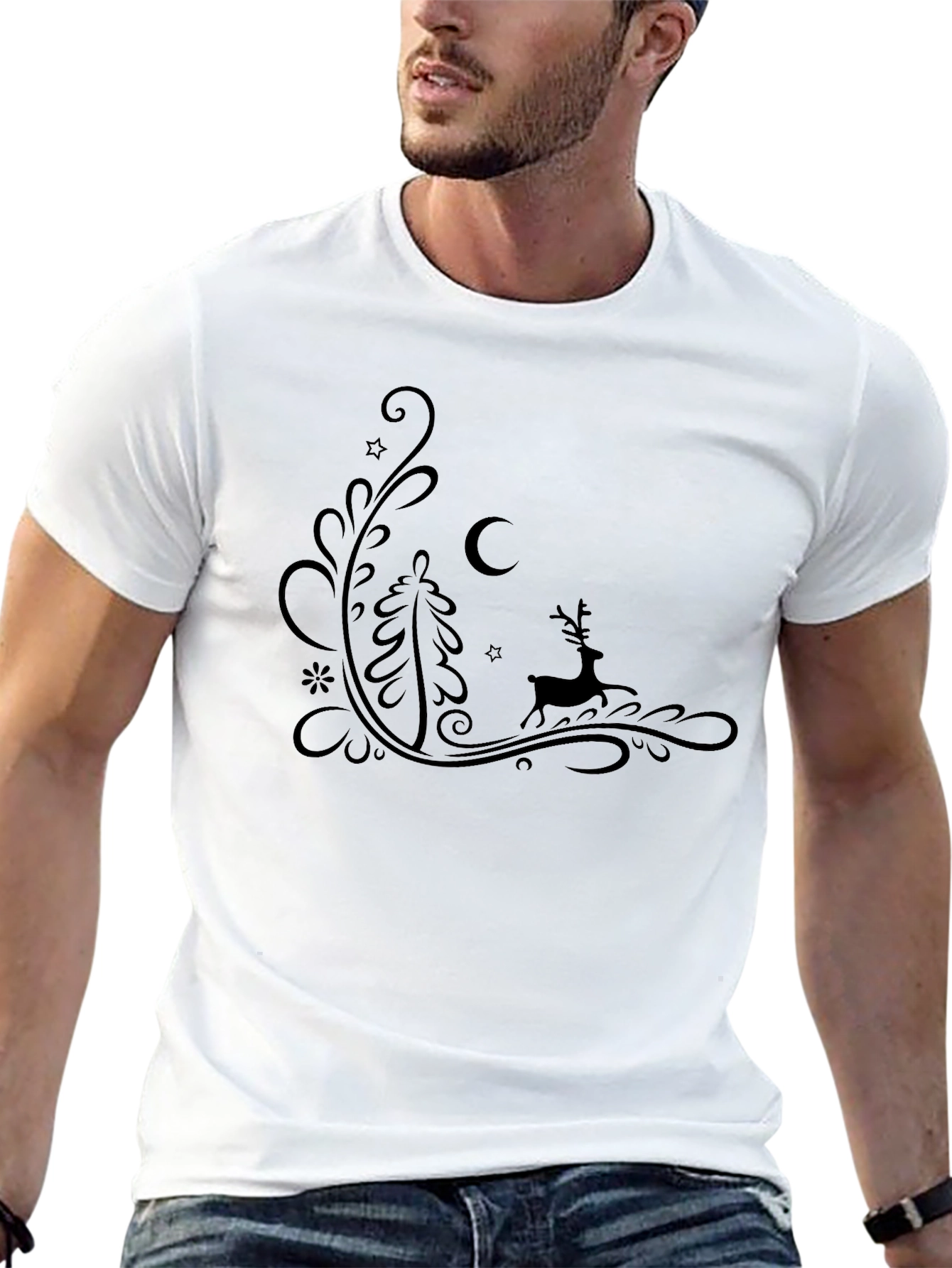 Stylish Black T-Shirt with Winter Holiday Design
