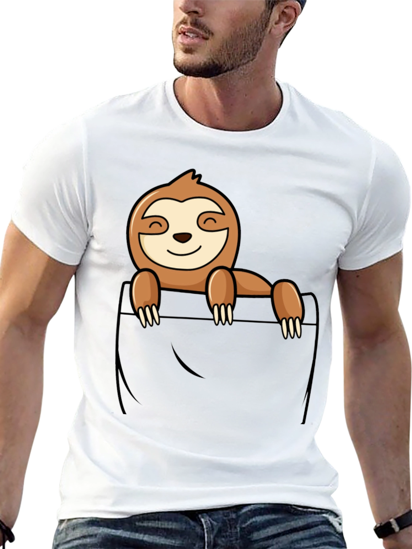 Sloth Pocket T-Shirt - Cute Animal Graphic Tee