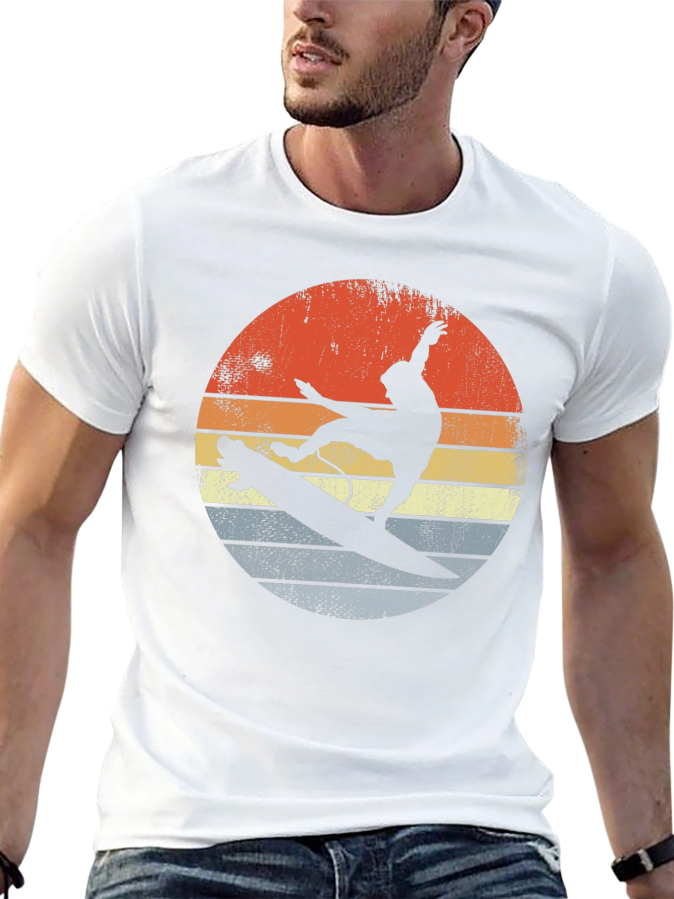 Retro Sunset Surfer Graphic Tee - Black