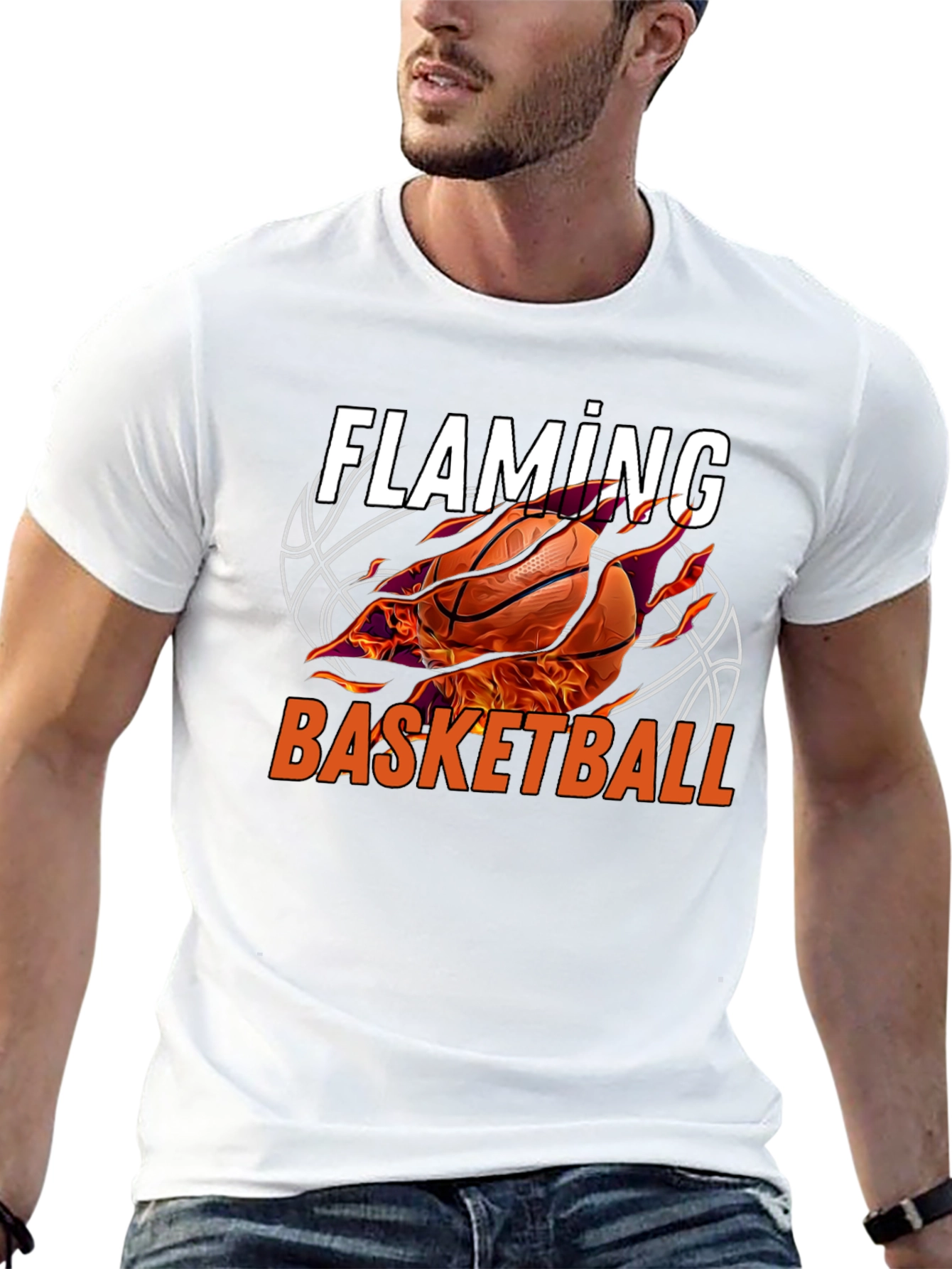 Flaming Basketball Graphic T-Shirt