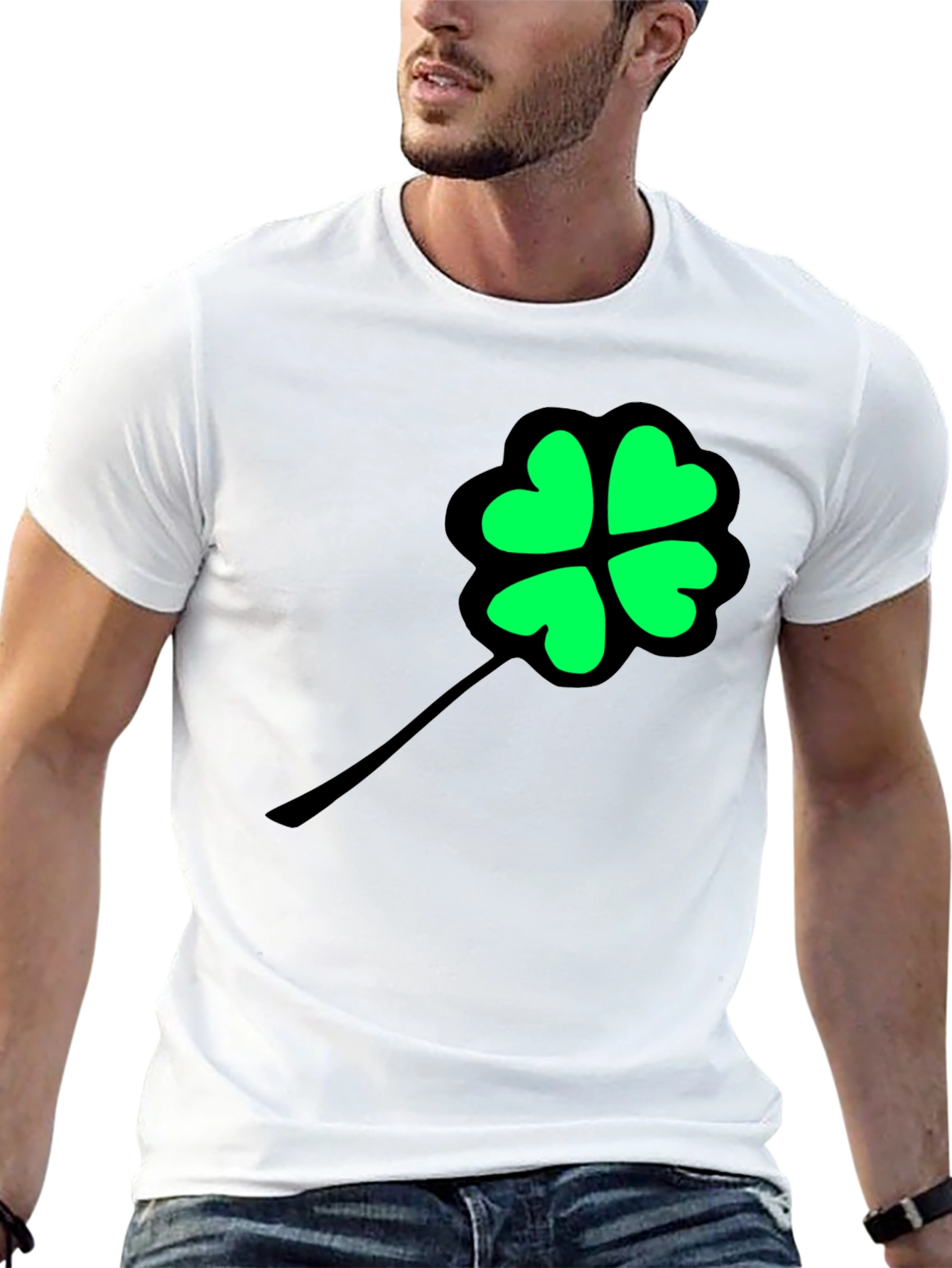 Lucky Clover Graphic Tee - Black Cotton T-Shirt