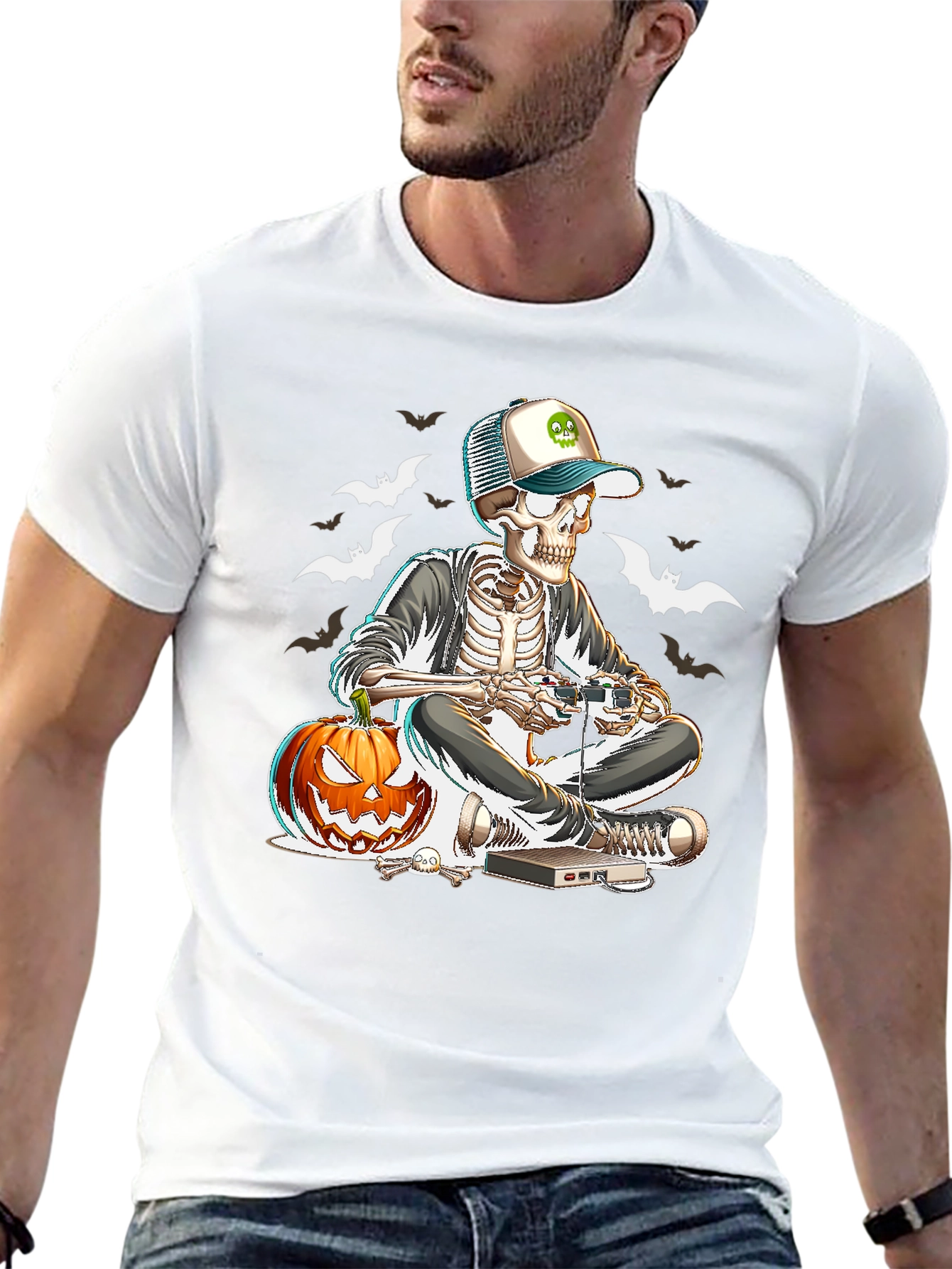 Halloween Gamer Skeleton Graphic Tee
