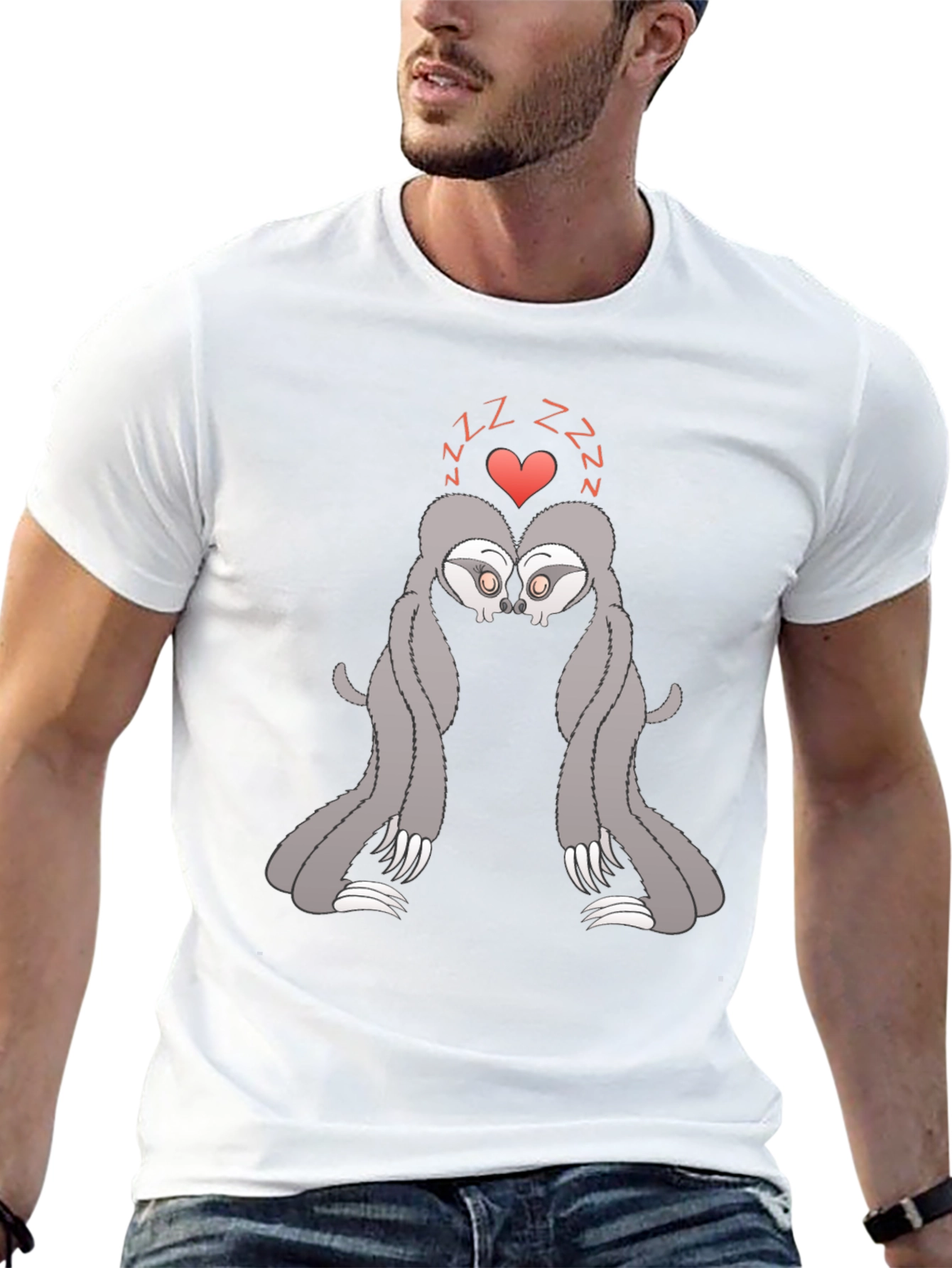 Cute Sleeping Sloth Couple Graphic T-Shirt