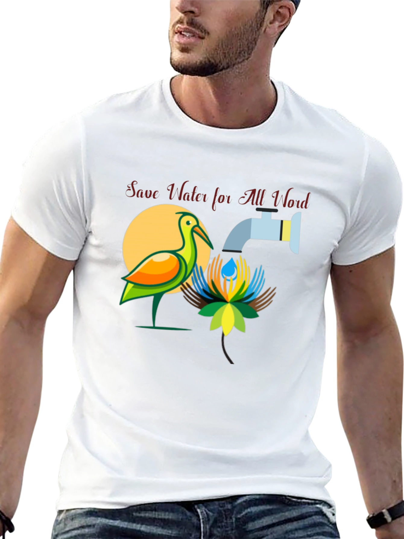 Save Water T-Shirt: Bird and Tap Design