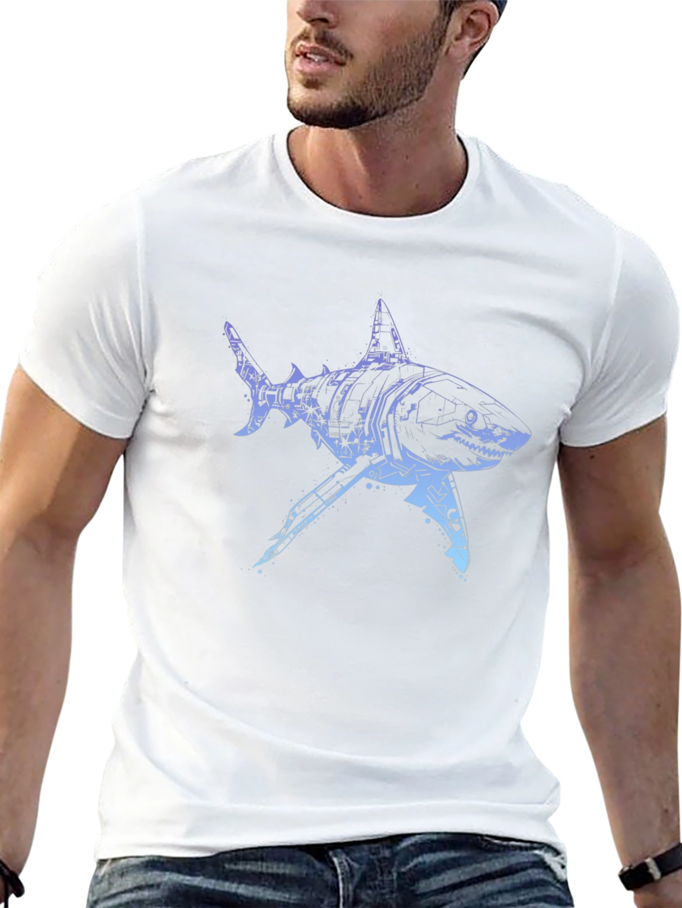 Cyber Shark Graphic Tee - Modern Style