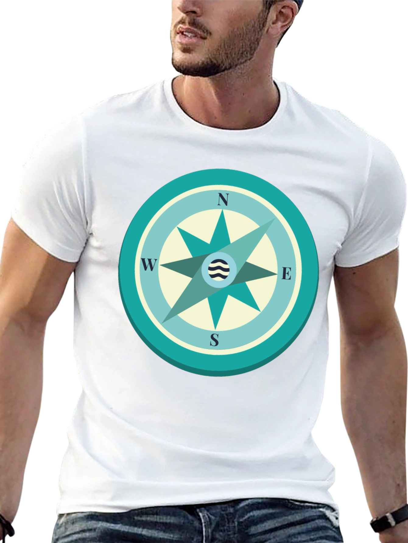 Nautical Compass Graphic Tee - Black Cotton T-Shirt