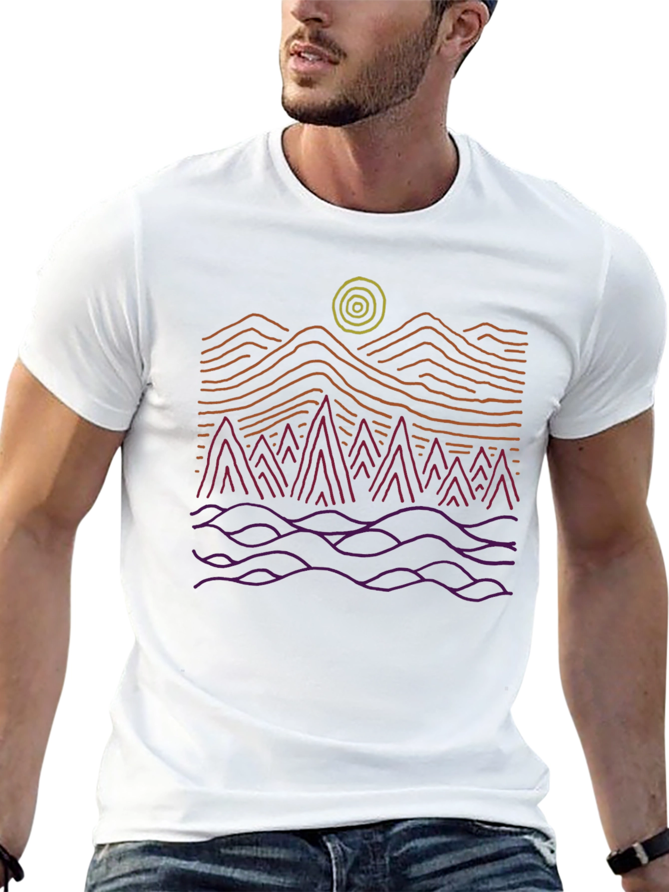 Abstract Mountain Scene Graphic Tee - Black