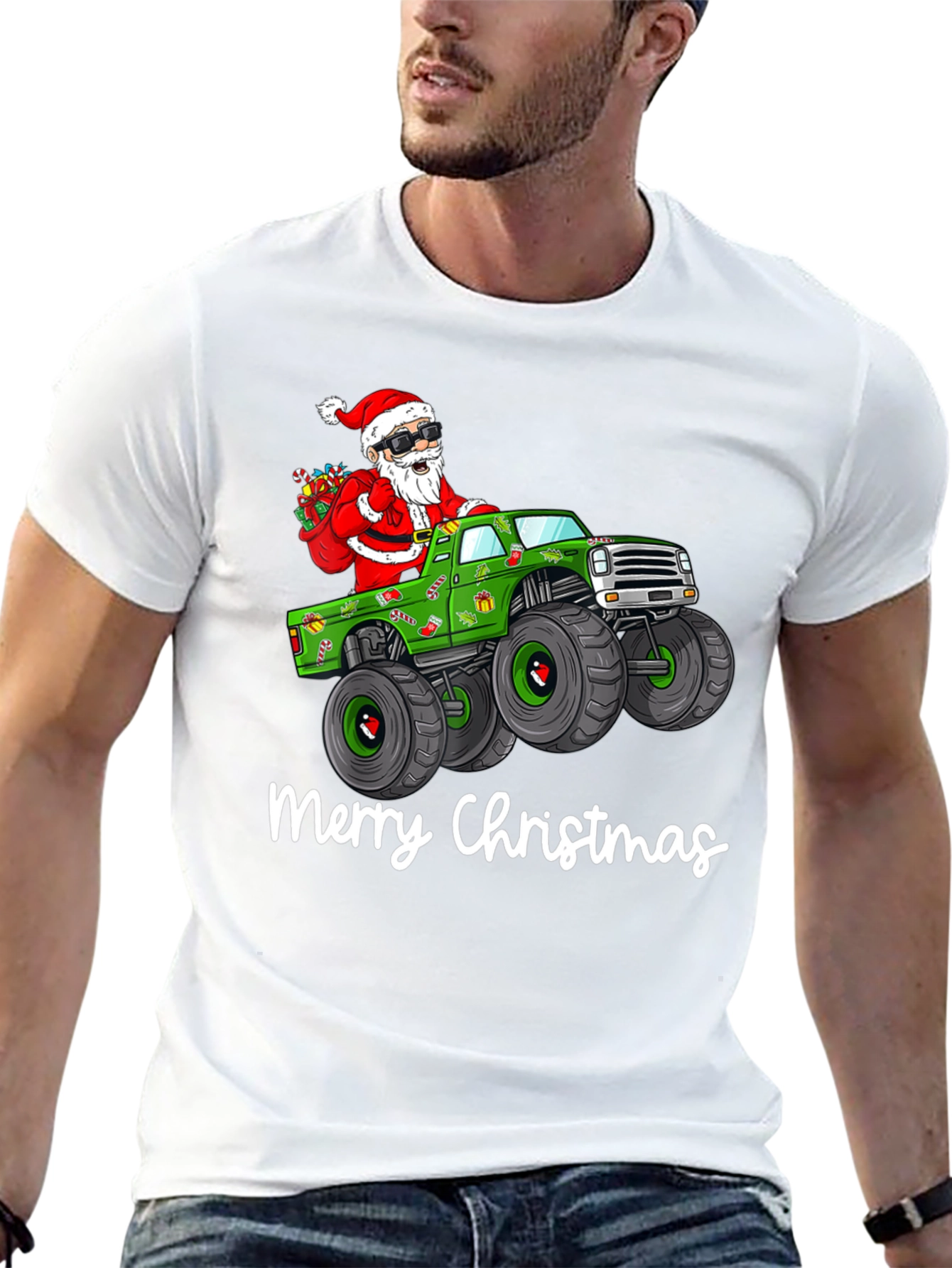 Merry Christmas Santa Monster Truck Graphic T-Shirt