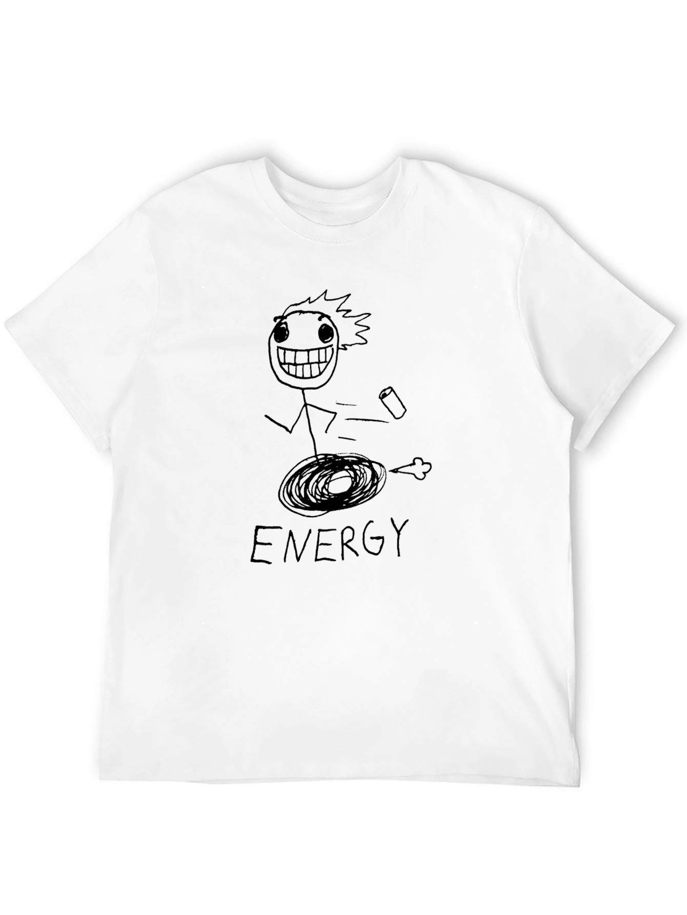 Humorous Energy Stick Figure Graphic Tee - Black
