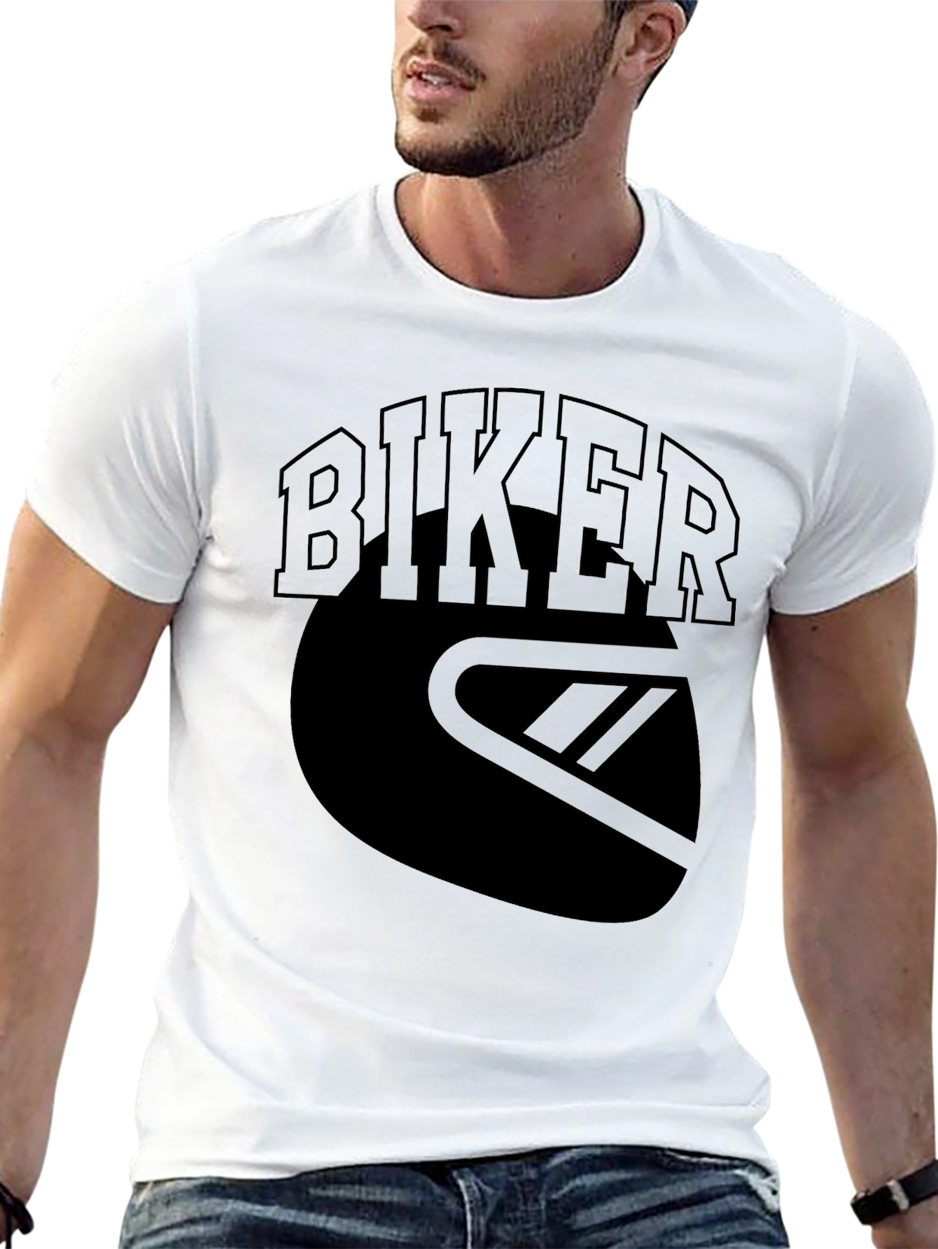 Biker Graphic Tee - Motorcycle Helmet Design