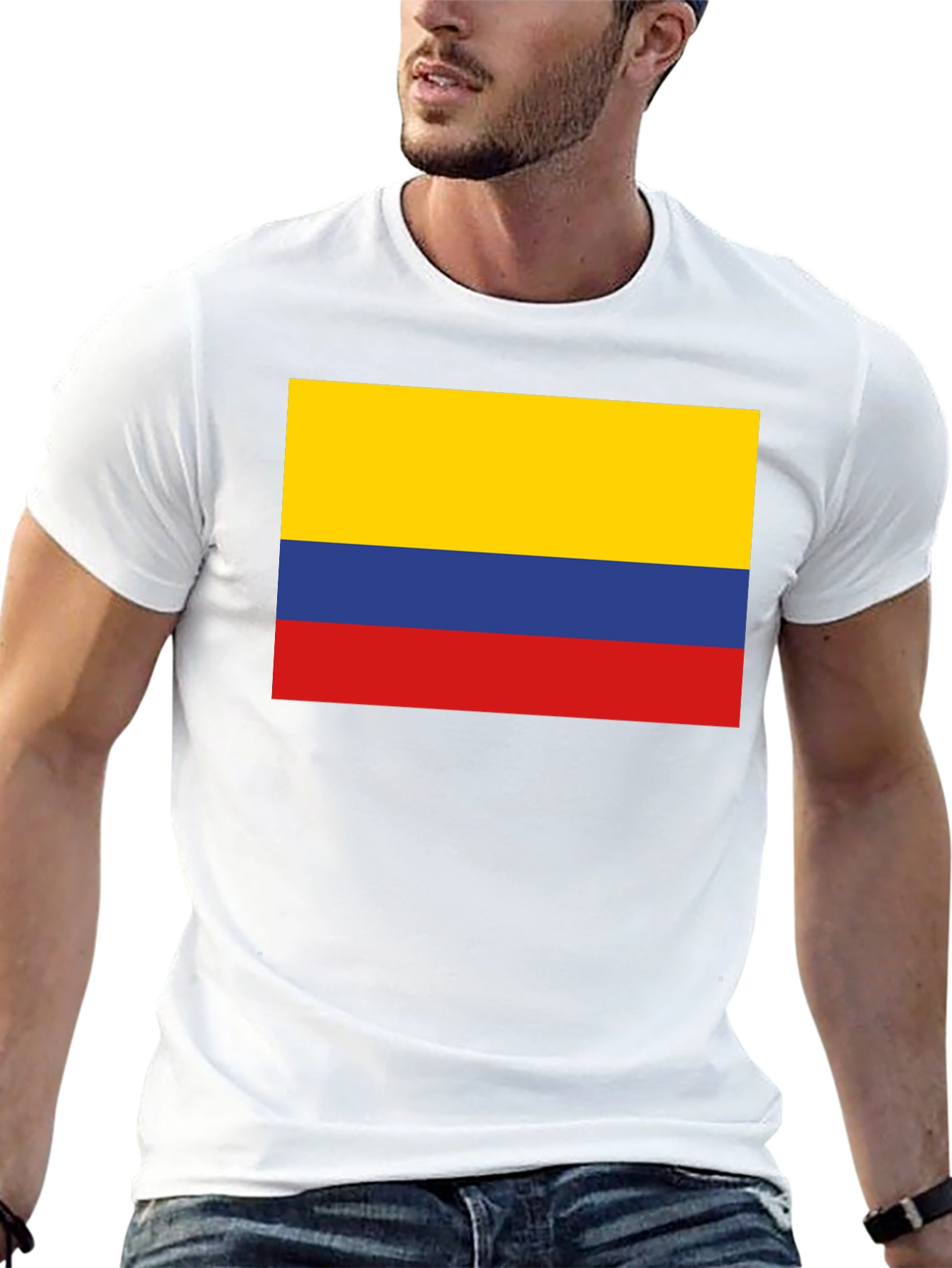 Colombia Flag Graphic Tee - Black Cotton T-Shirt