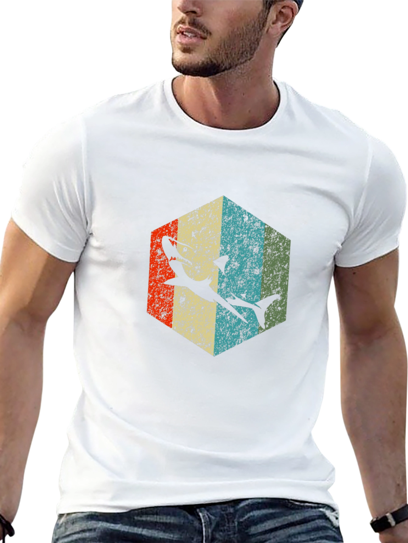 Retro Shark Graphic Tee - Black Cotton Blend