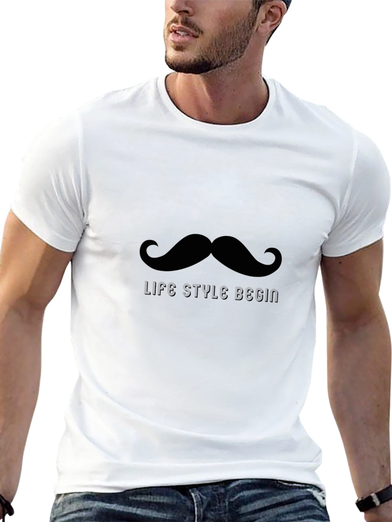 Mens Black Mustache Life Style T-Shirt