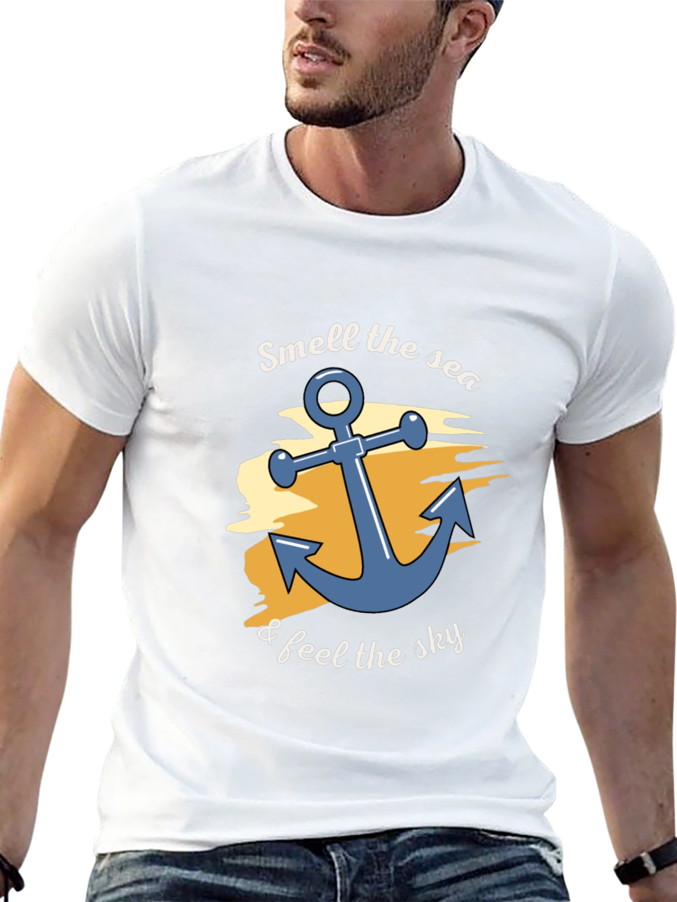 Smell the Sea Black Cotton Graphic T-Shirt