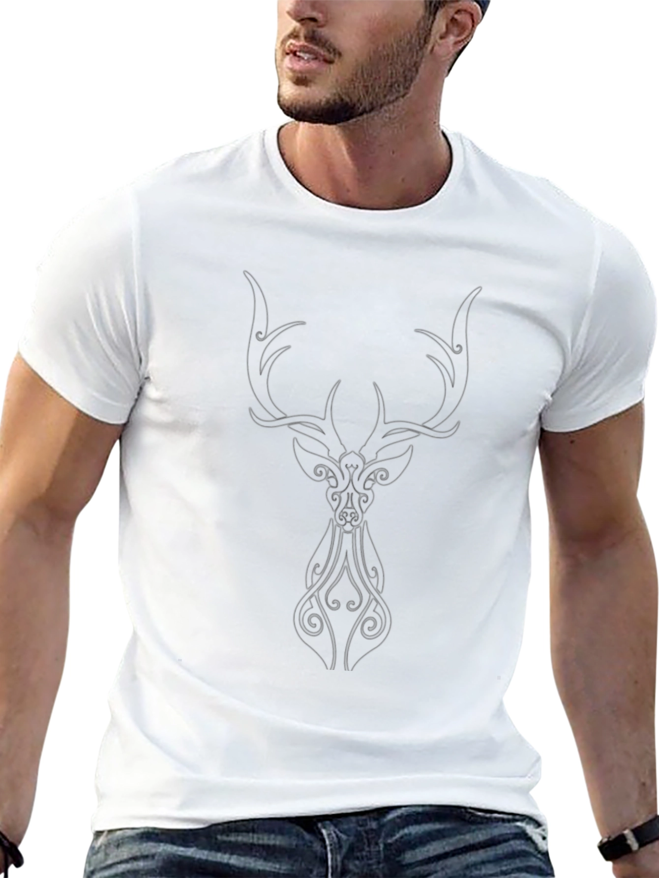 Stylish Black T-Shirt with Deer Design