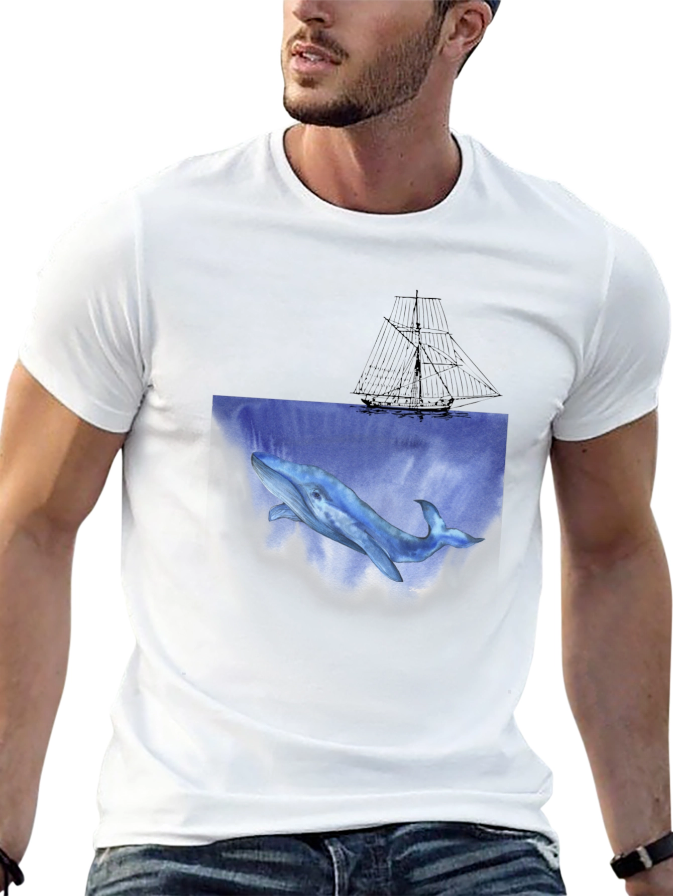 Whale & Ship Graphic Black T-Shirt
