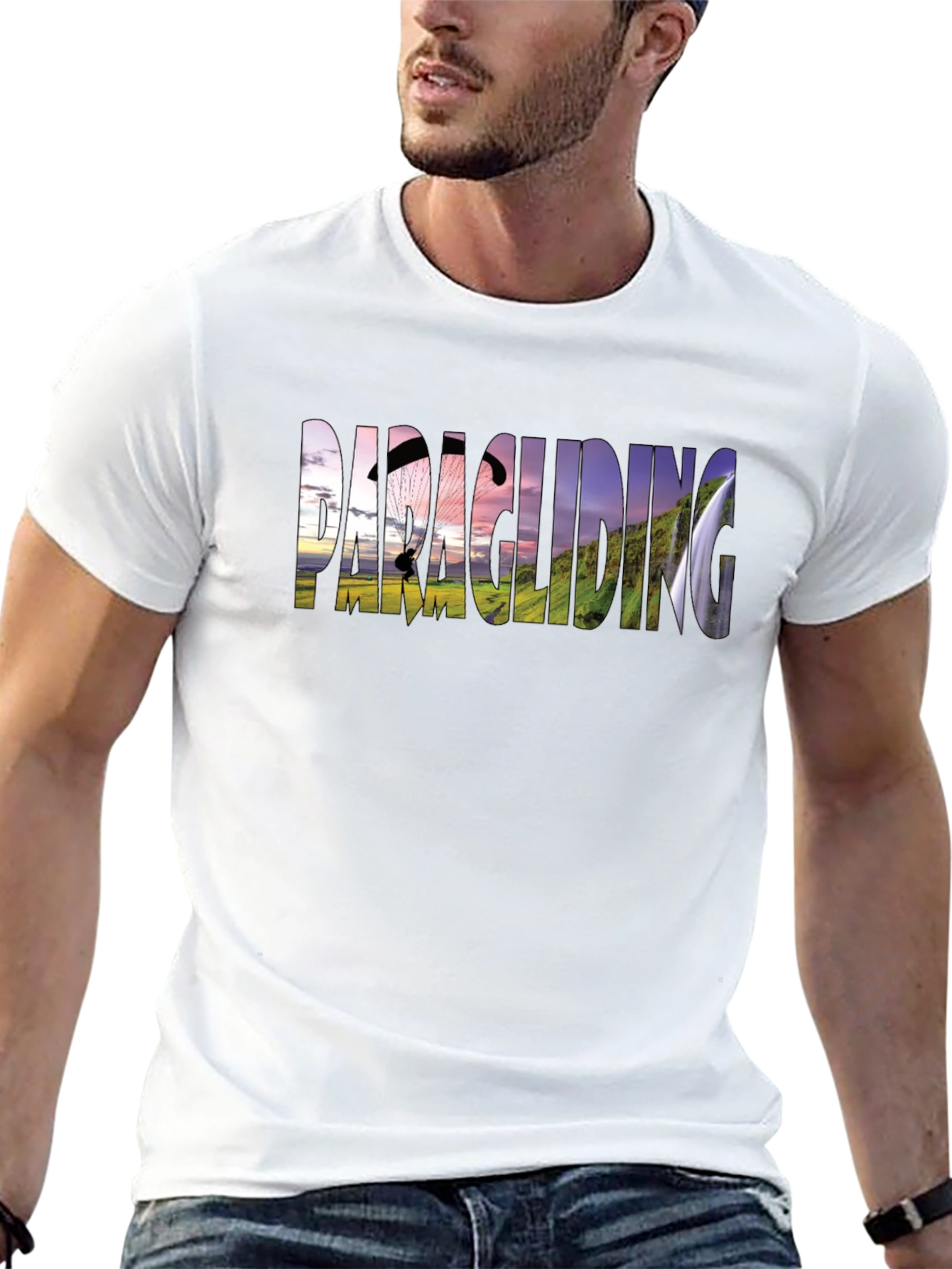 Paragliding Graphic Print Black T-Shirt