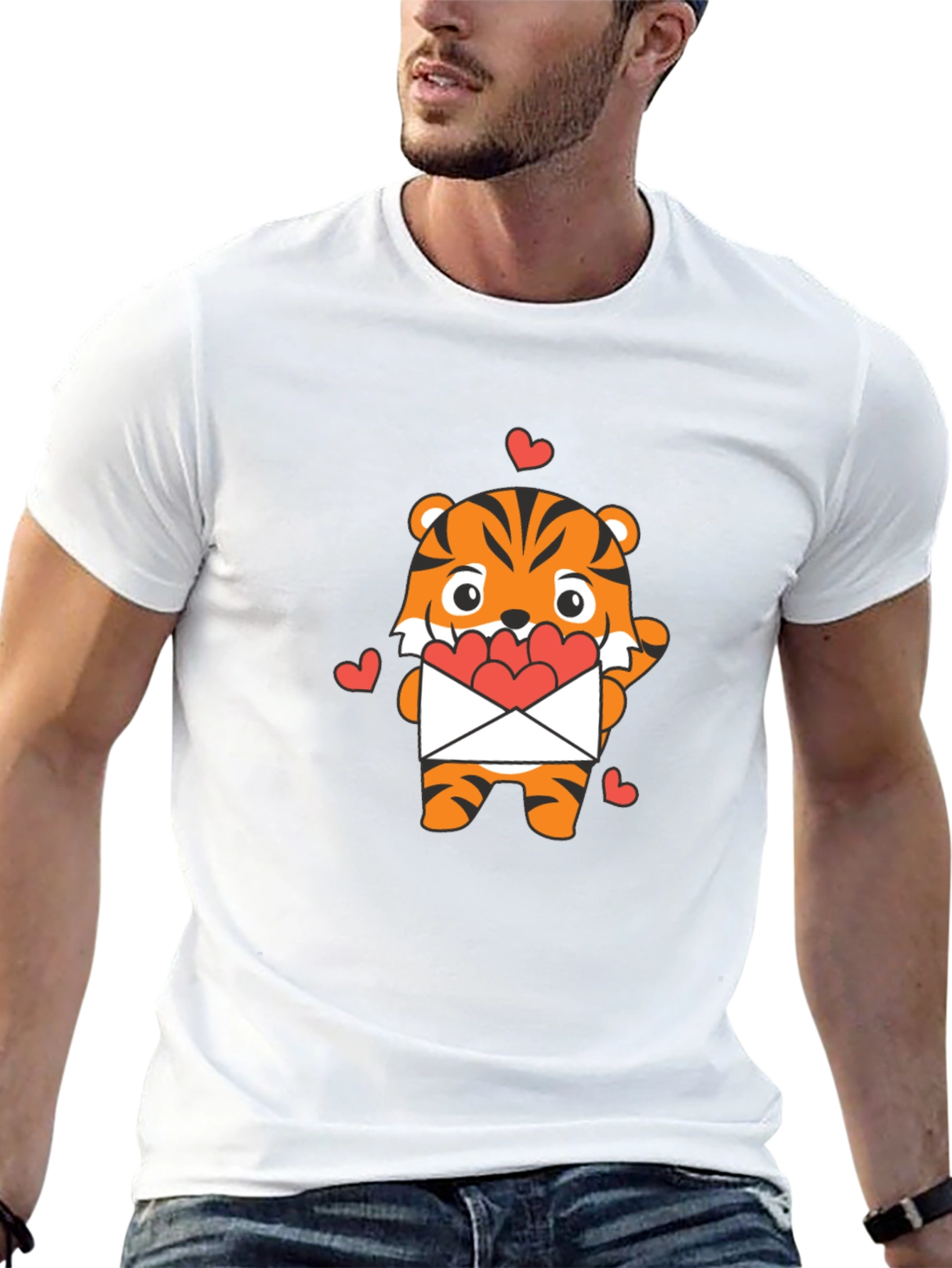 Cute Tiger Heart Envelope Graphic T-Shirt