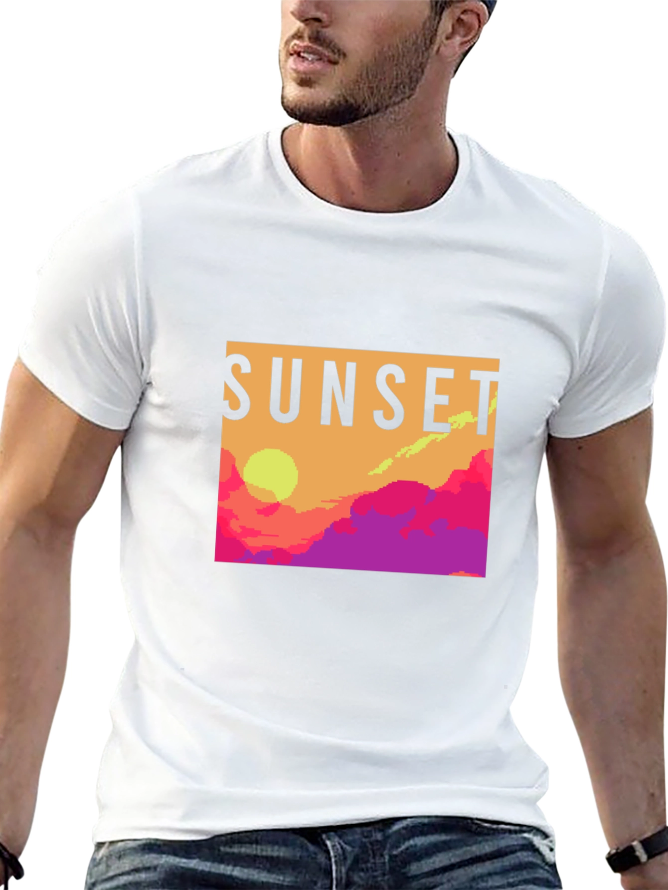 Sunset Graphic Tee - Retro Pixel Art T-Shirt