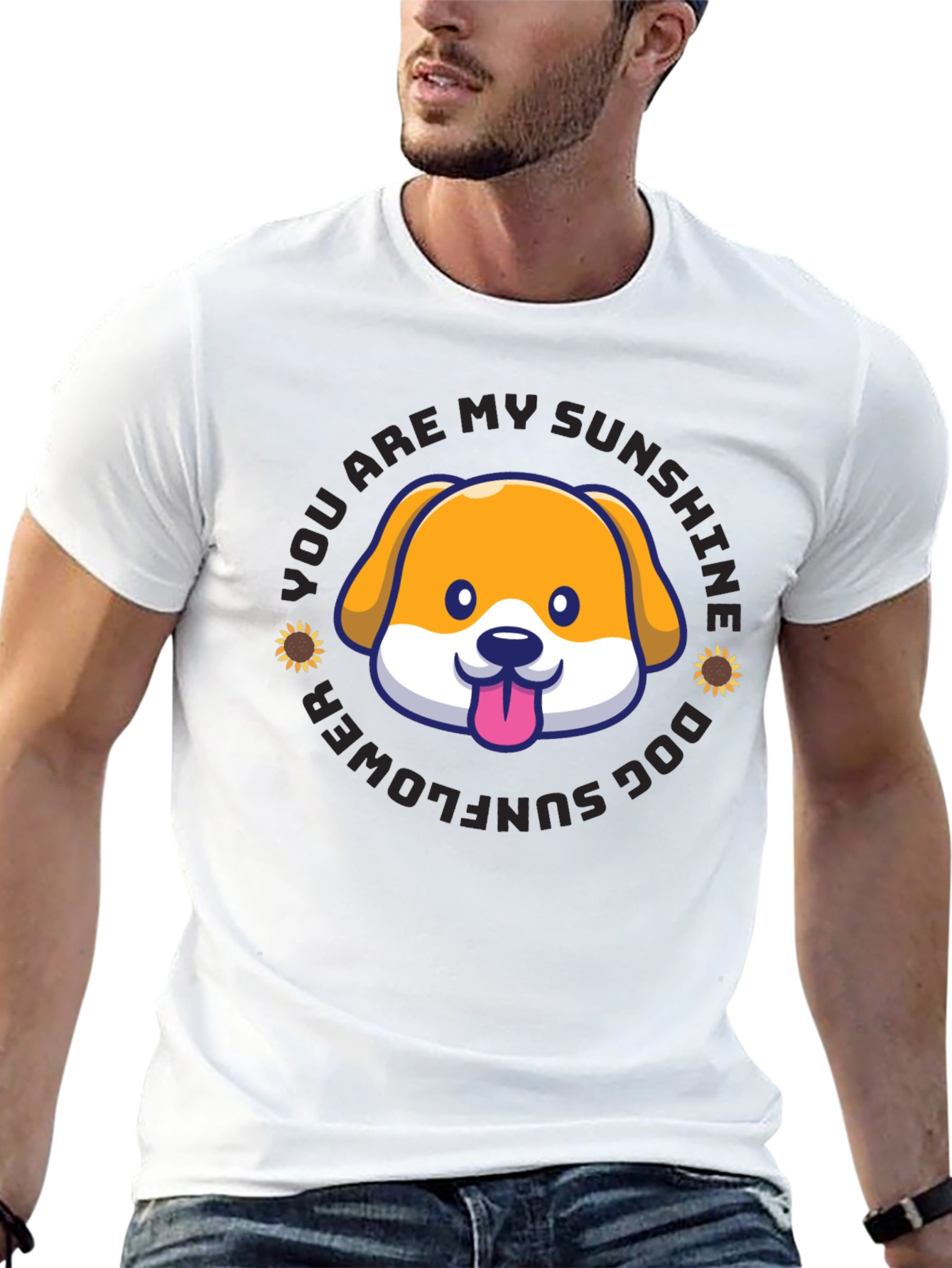 Sunshine Dog Sunflower Graphic T-Shirt