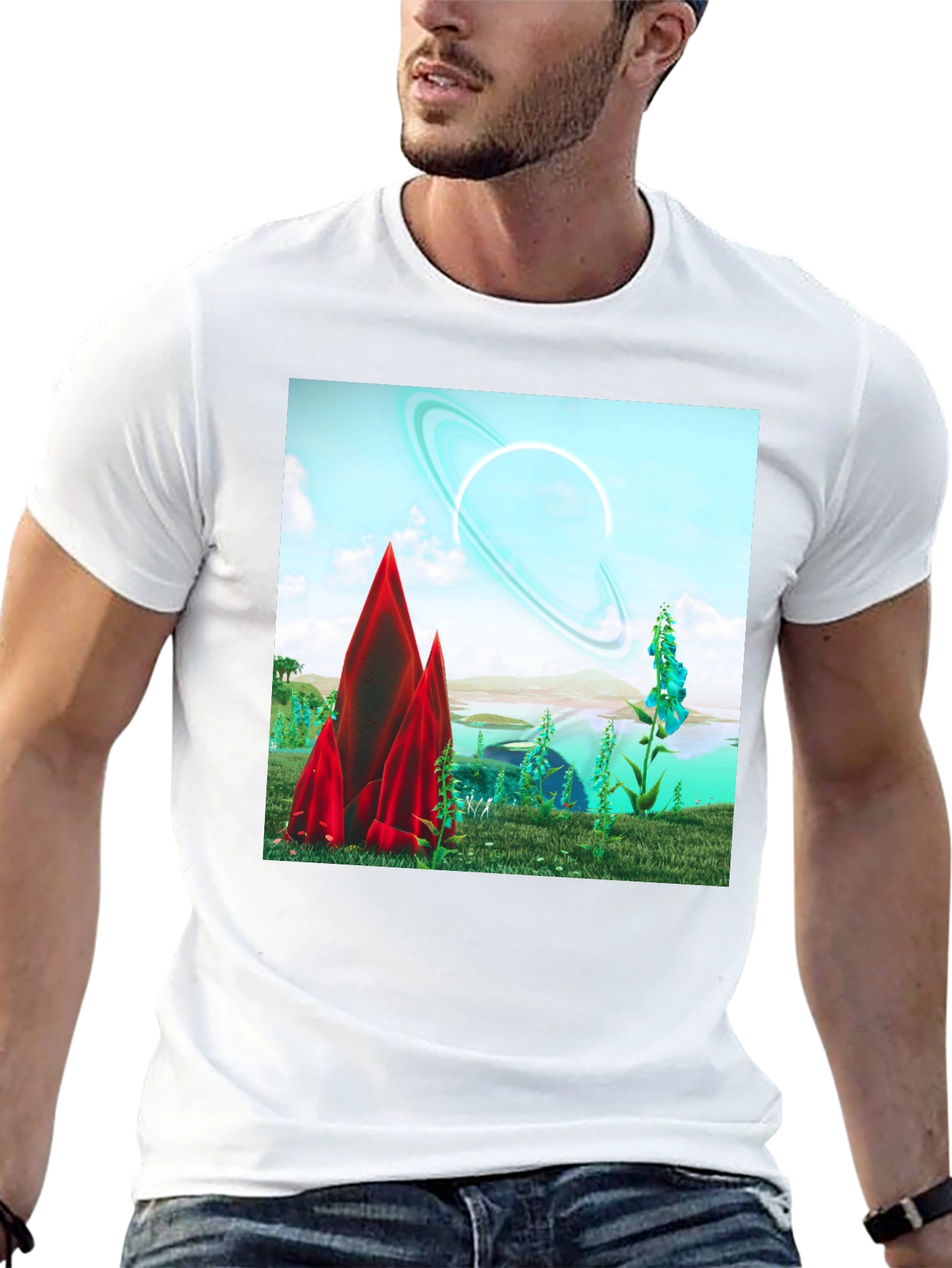 Sci-Fi Landscape Graphic Tee - Black Cotton T-Shirt