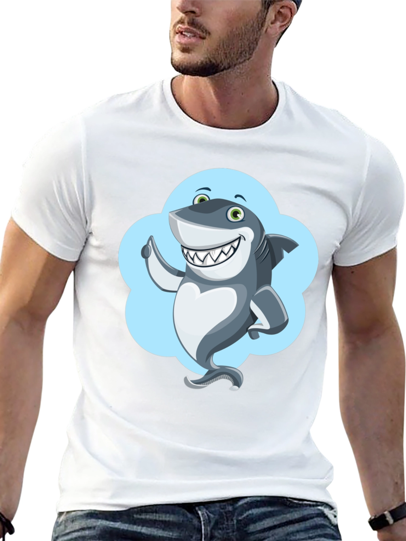 Shark Cartoon Graphic Black T-Shirt