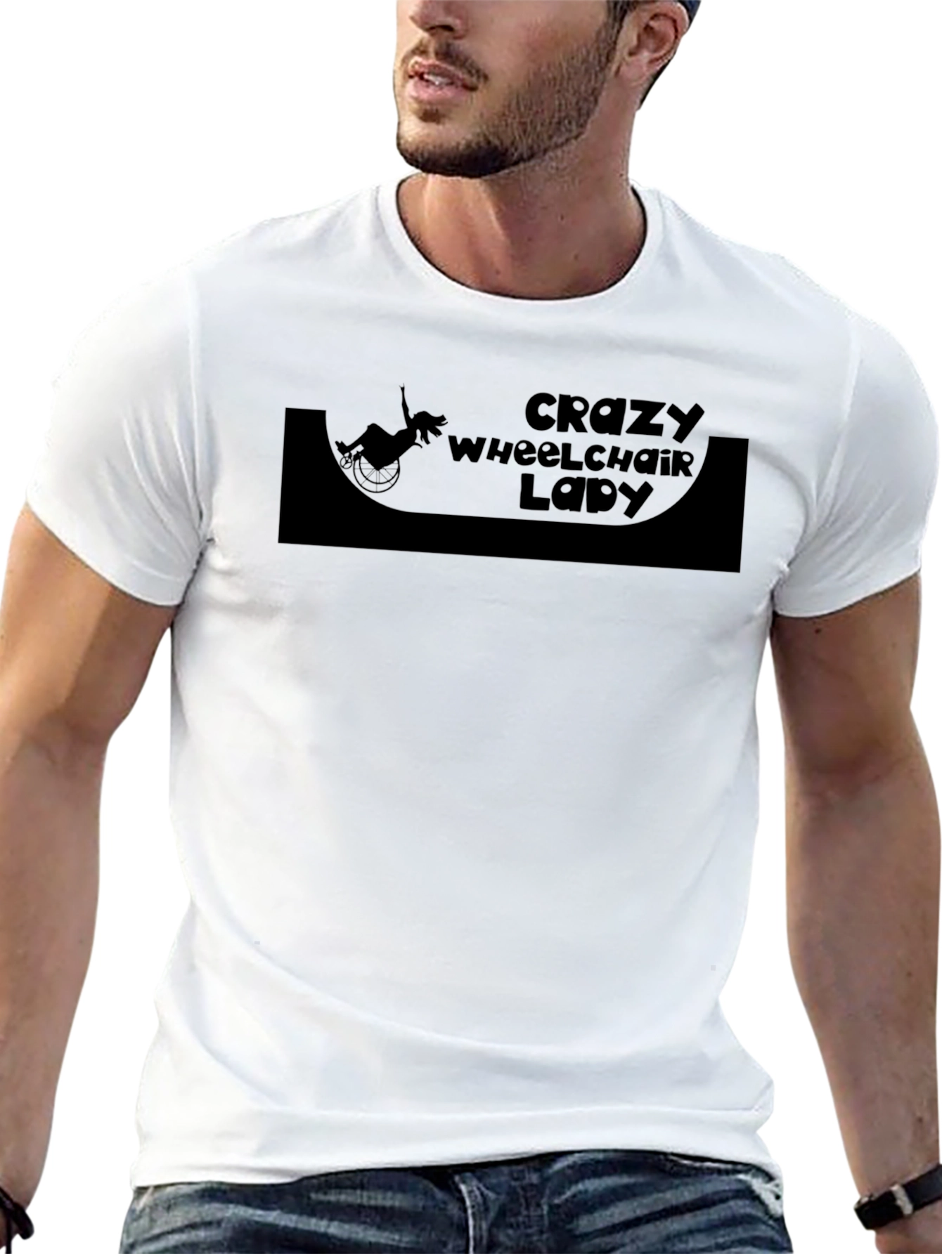 Crazy Wheelchair Lady Black T-Shirt