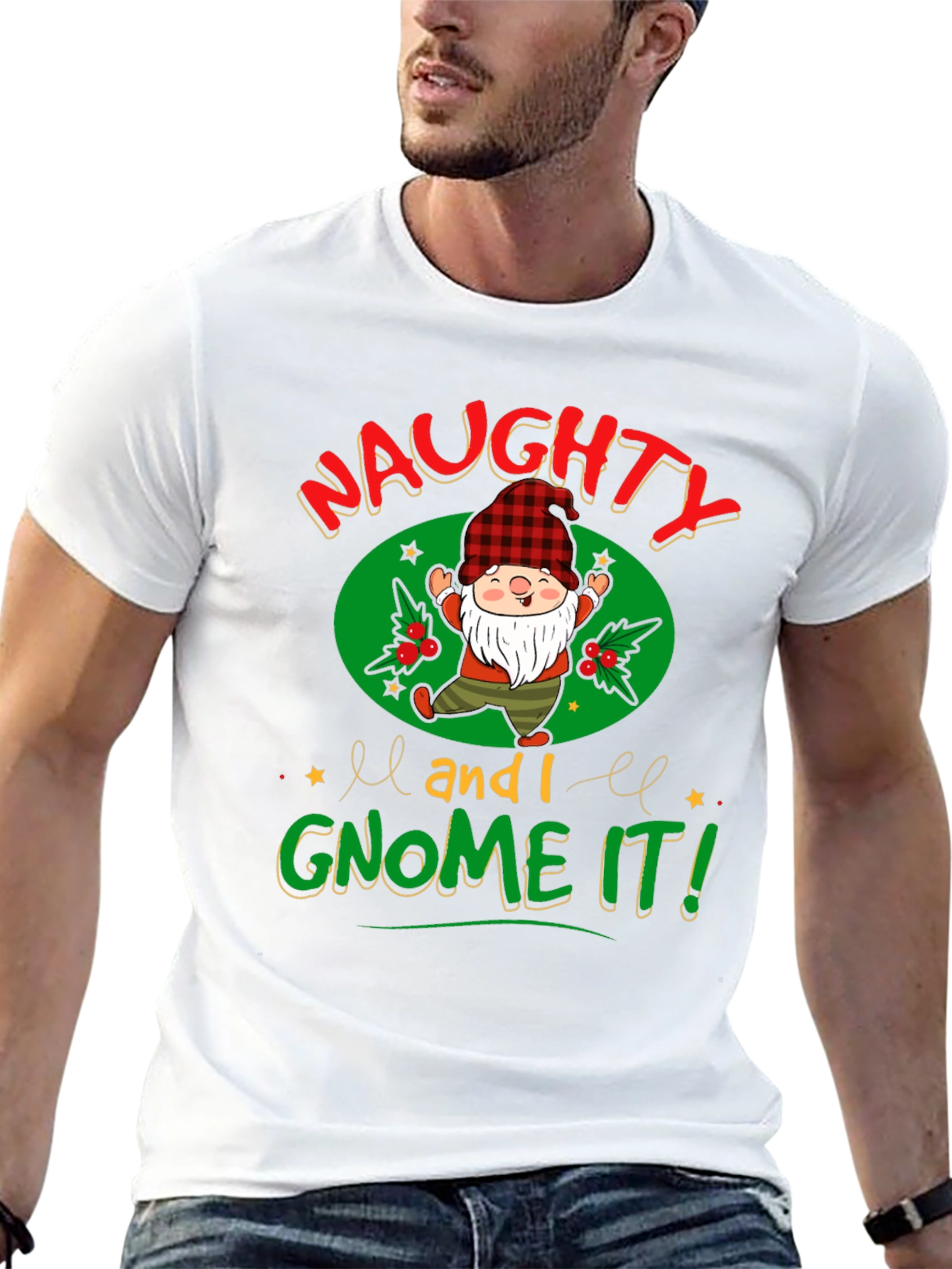 Naughty and I Gnome It Christmas Graphic Tee