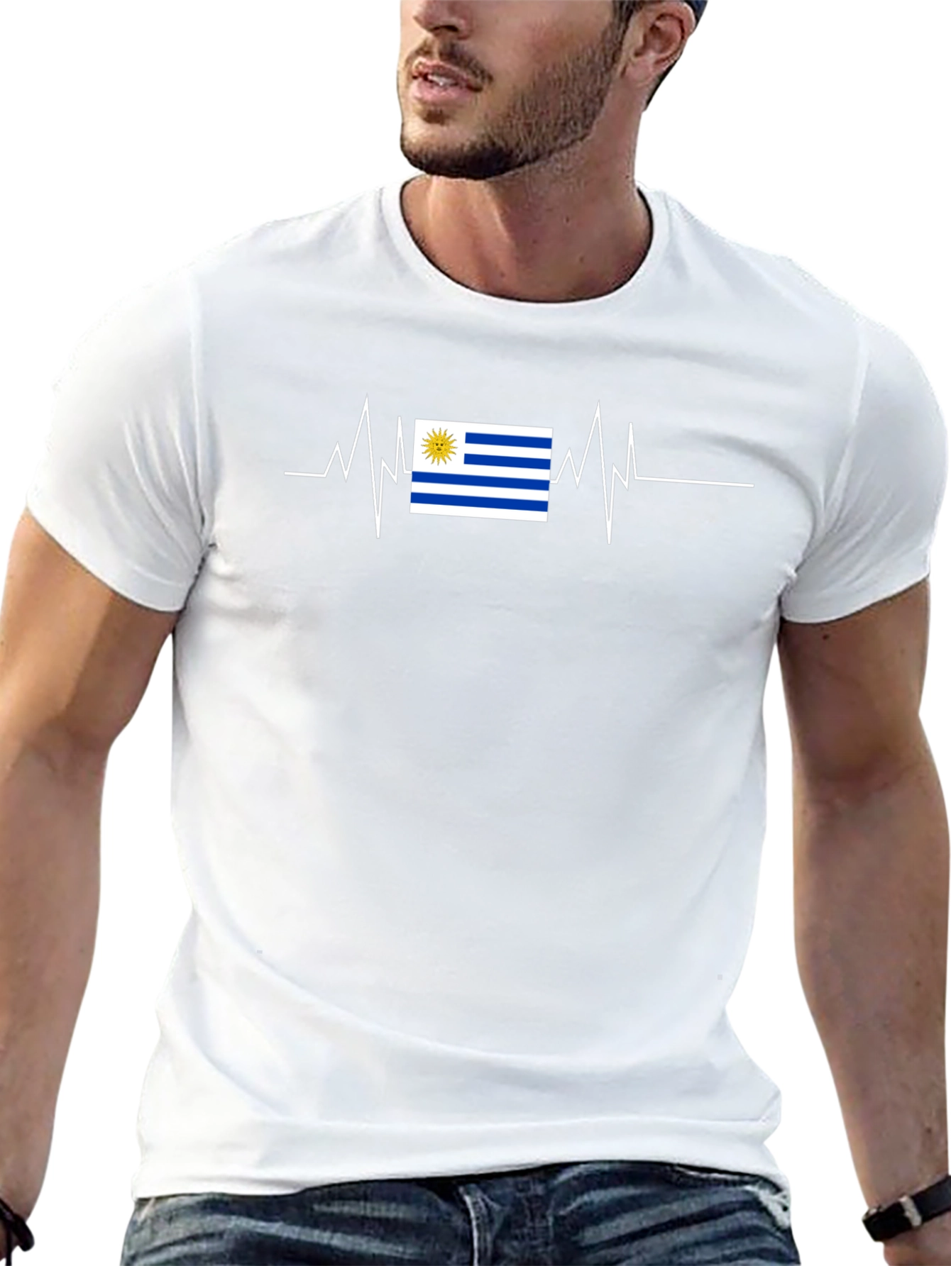 Uruguay Flag Heartbeat T-Shirt - Black