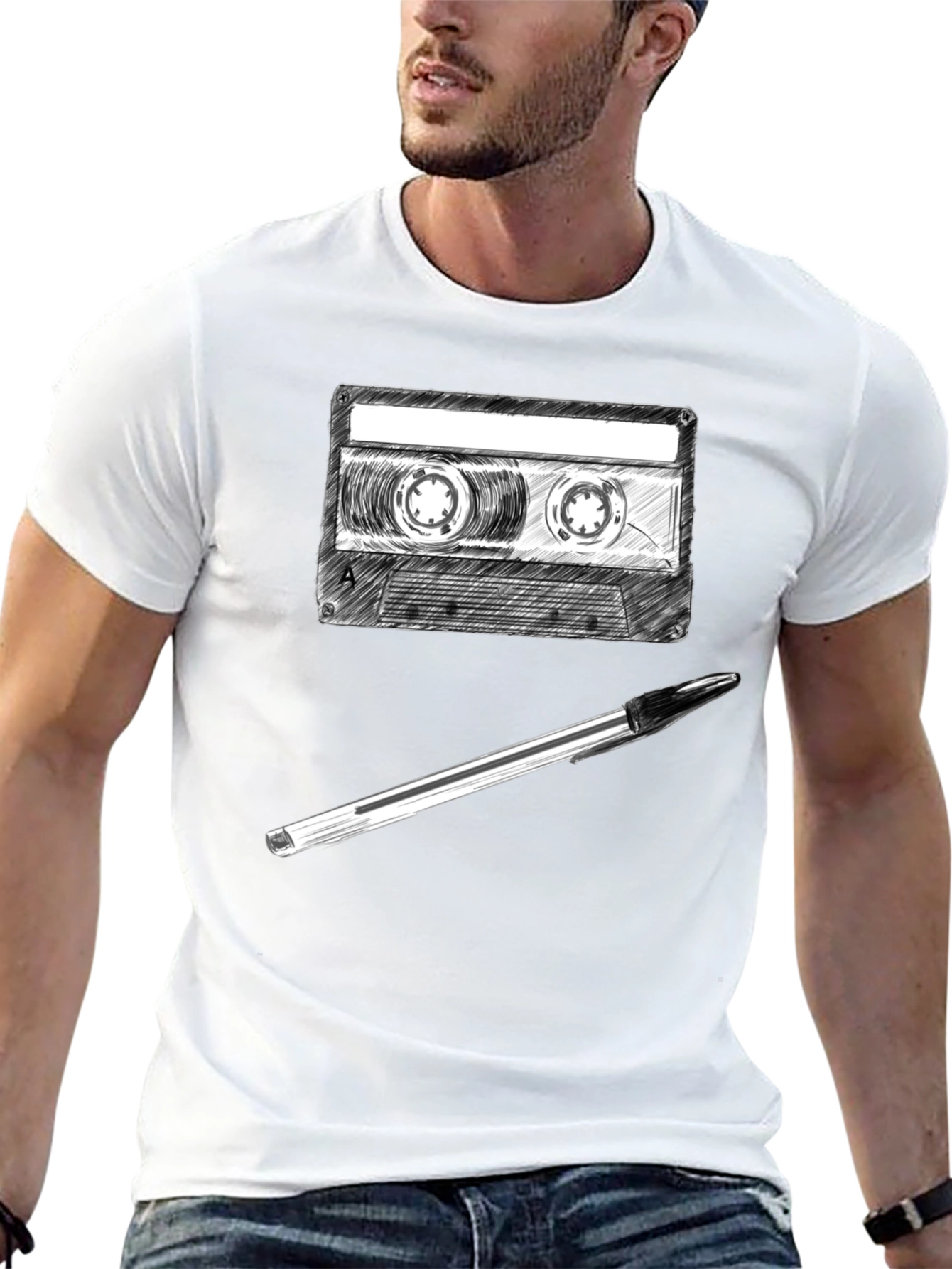 Retro Cassette Tape & Pen Graphic Tee