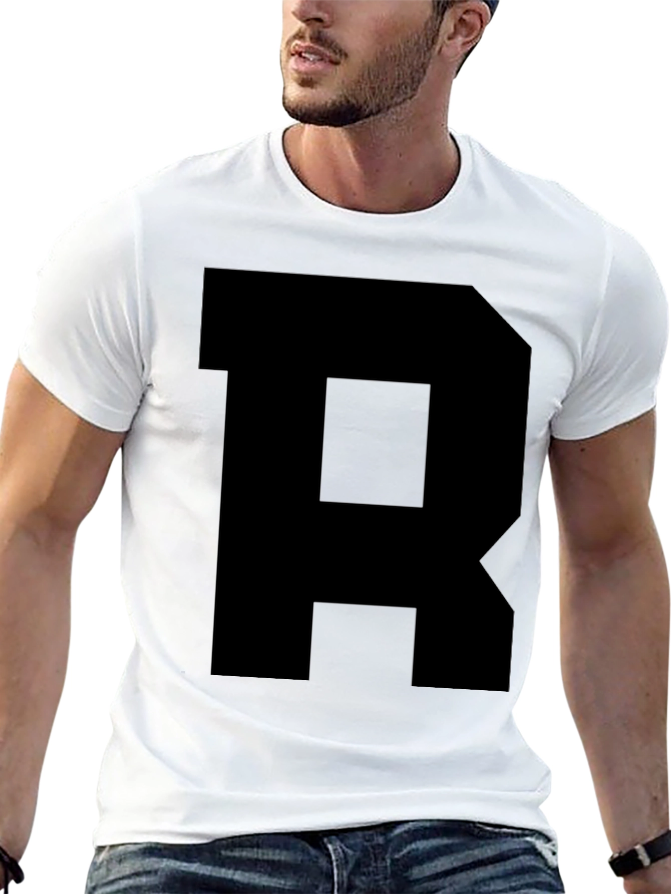 Bold Black R Graphic Tee - Statement Style