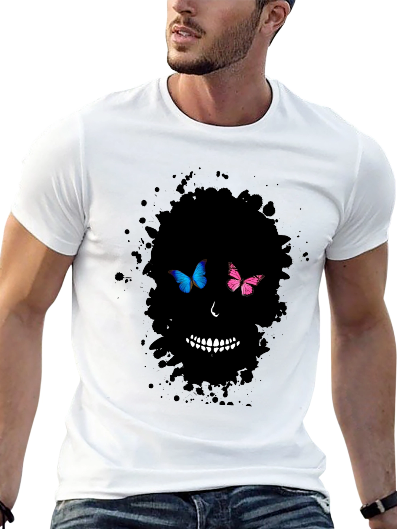 Butterfly Skull Graphic Tee - Mens Black T-Shirt