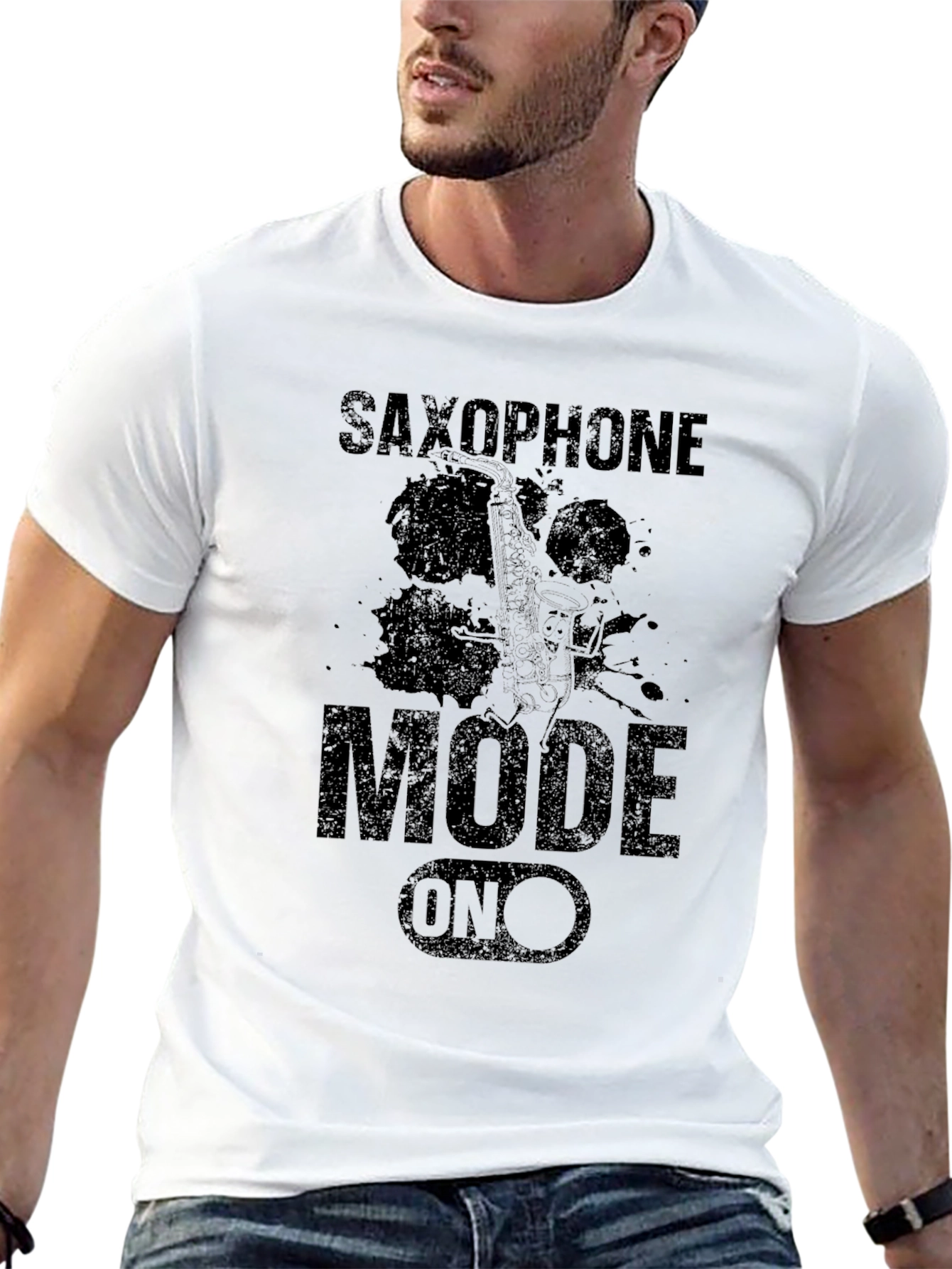 Saxophone Mode On Black T-Shirt
