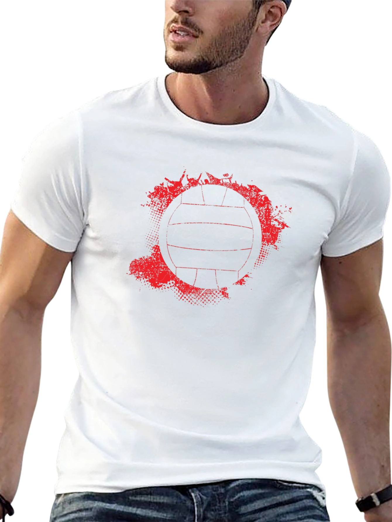 Volleyball Graphic Tee - Grunge Red Print