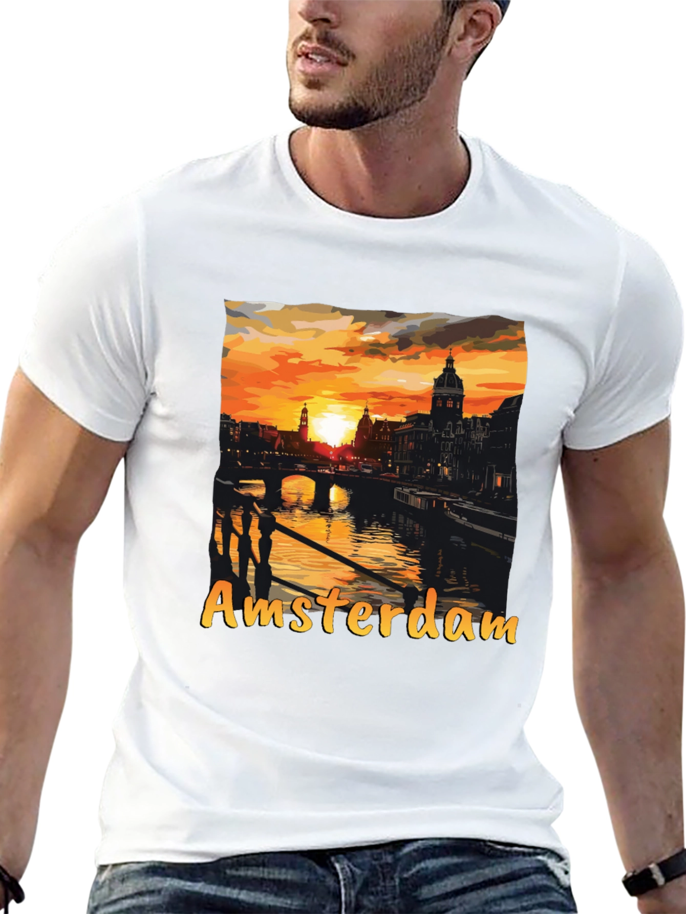 Amsterdam Sunset Graphic Tee - Black Cotton T-Shirt
