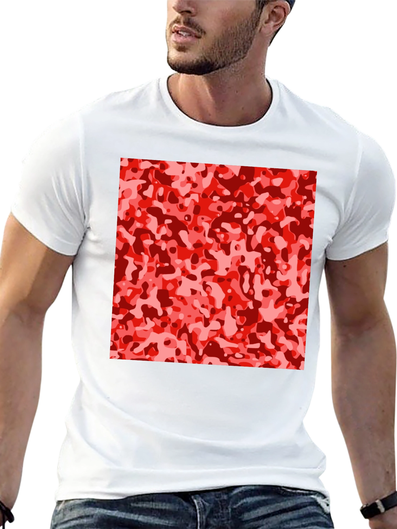 Red Camo Print Black T-Shirt