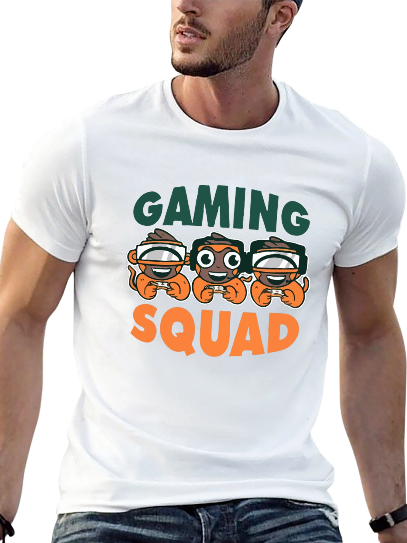 Gaming Squad Black T-Shirt Monkey Gamer Design
