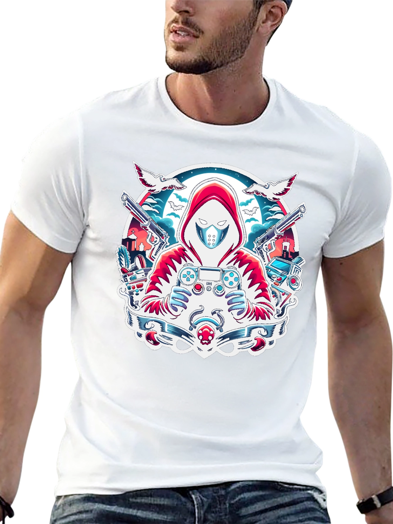 Gamer Graphic T-Shirt - Red Hoodie Design