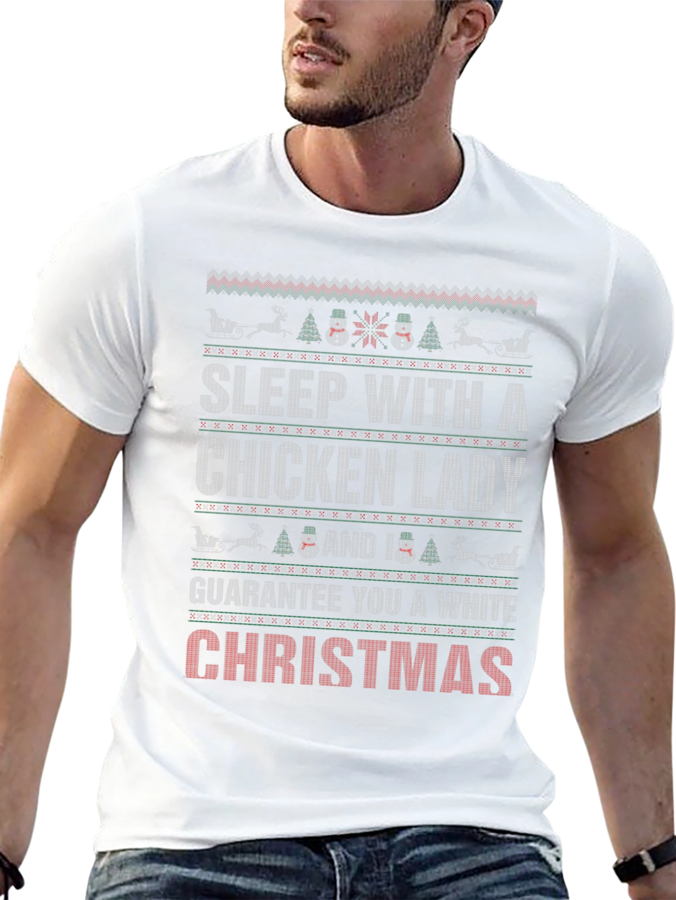 Sleep with a Chicken Lady Ugly Christmas T-Shirt